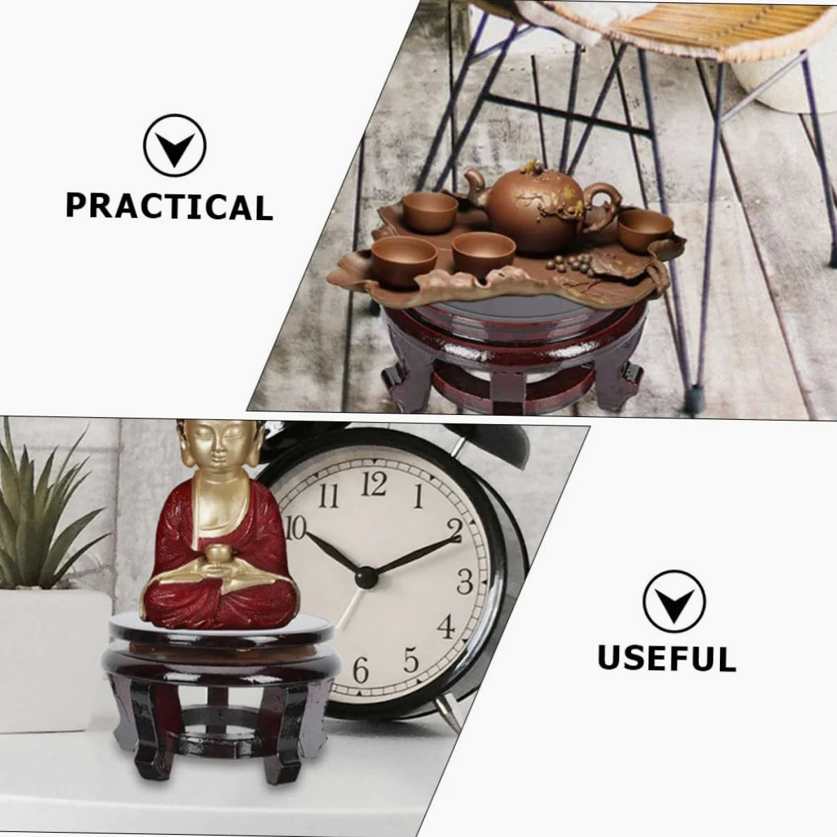 Kichvoe Soporte de Madera Maciza para Macetas y Figuras Decorativas, Base Redonda de 24 Cm Diámetro, Altura 12 Cm, Capacidad hasta 70 Kg, Adecuado para Plantas de Interior y Exhibición
