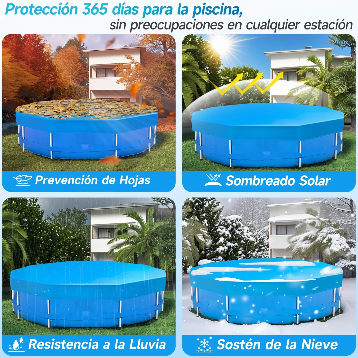 Sekey Cobertor Piscina Redondo 244cm Antiviento Antipolvo Tela Densa Resistente Desgarros Azul