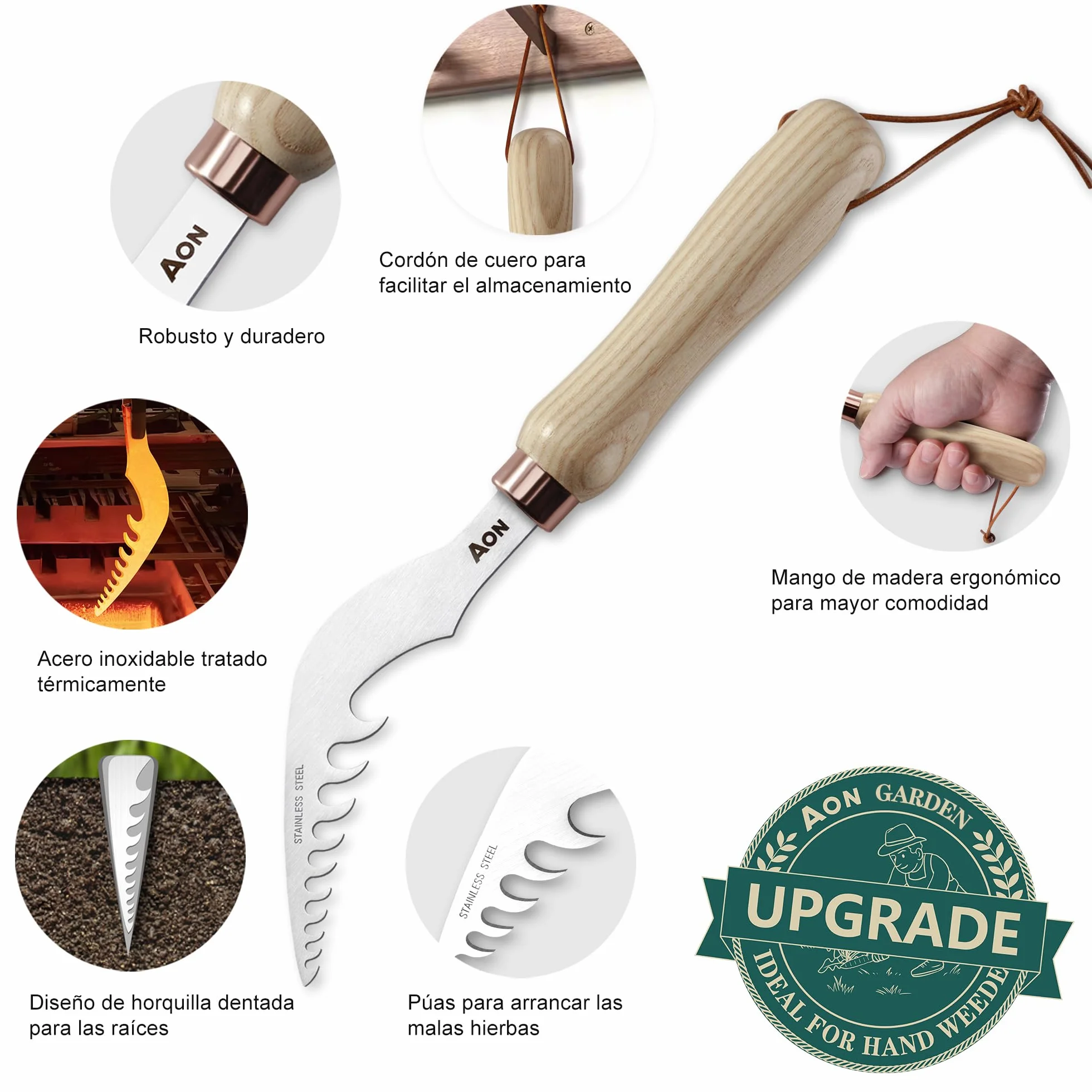 AON Extractor de Malas Hierbas 2-Pack – Acero Termotratado, Mango Ergonómico de Fresno para Jardín y Césped