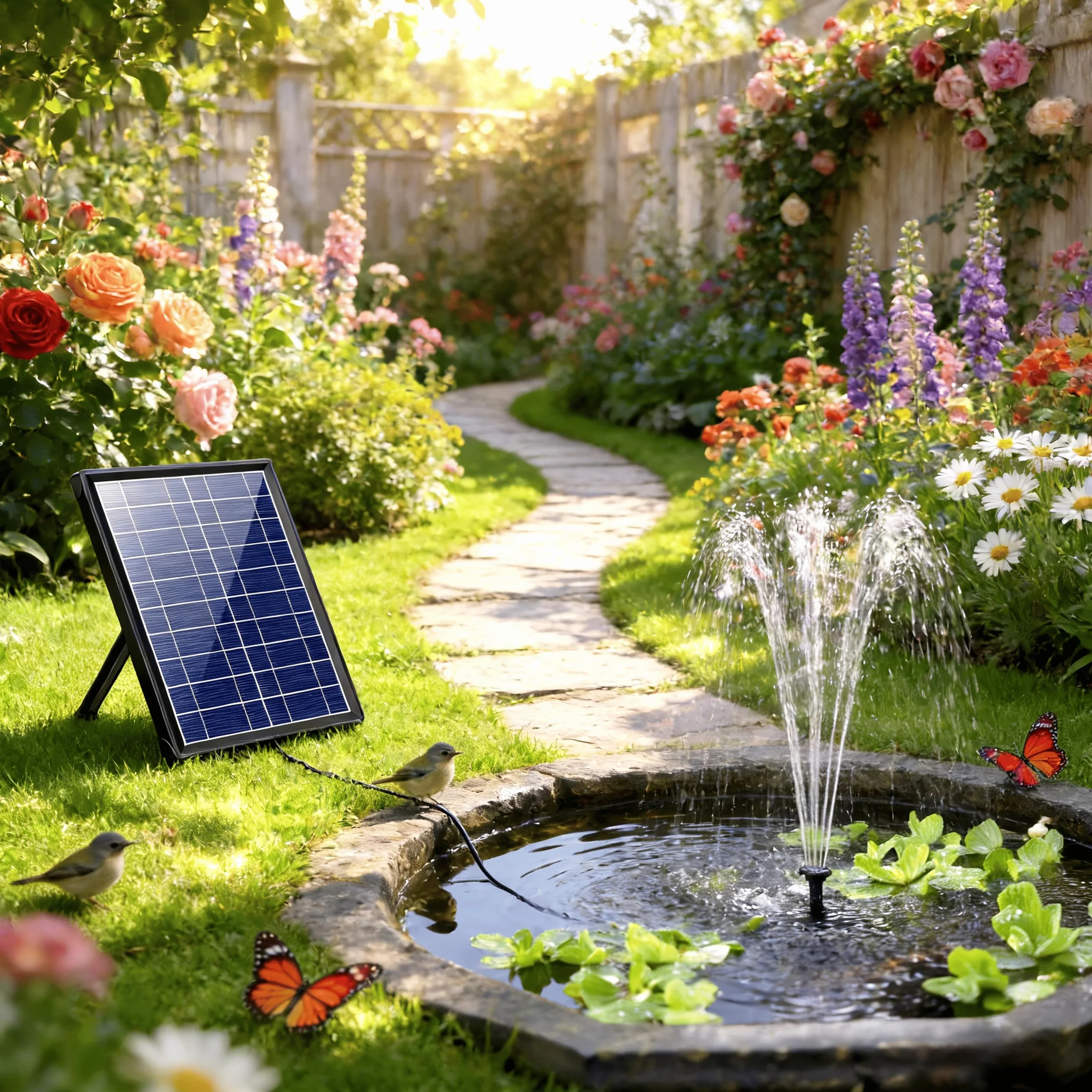 Biling Bomba de agua solar 7.5W 3600mAh 300l/h con tubería 1.5m 10 estilos