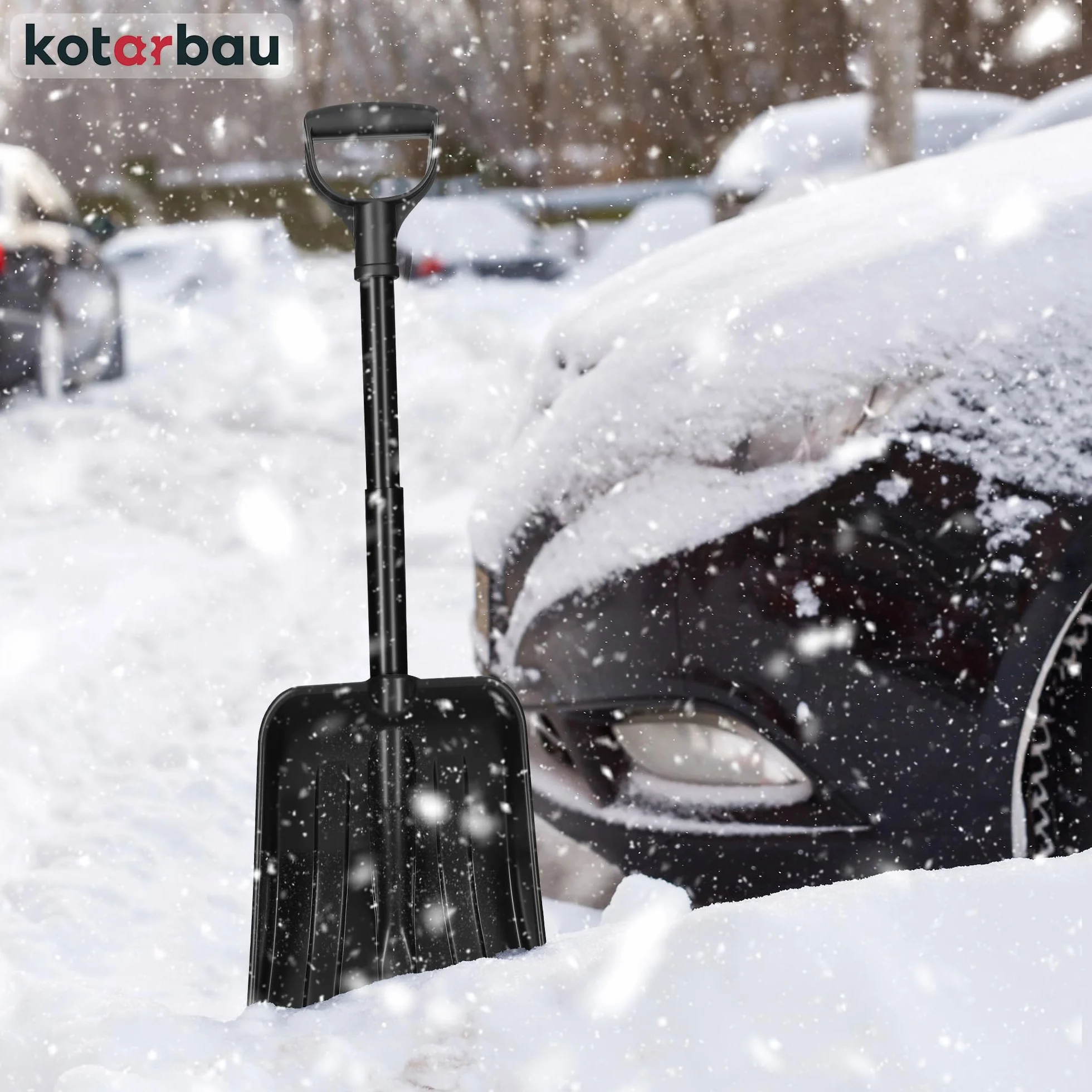 KOTARBAU Pala de Nieve para Coche, Plástico, Mango Aluminio, 80 cm, Plegable