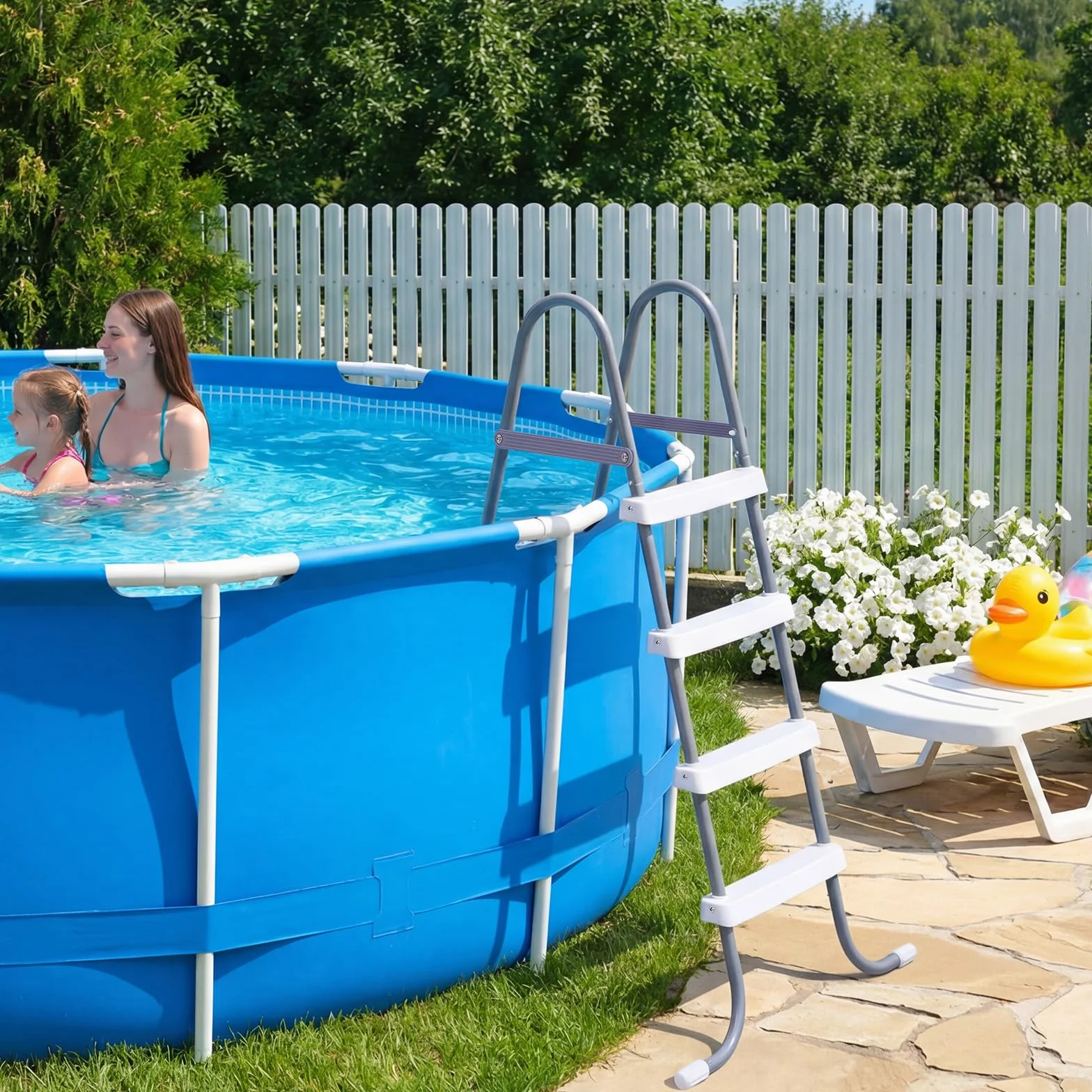 VEVOR Escalera Piscina 4 Peldaños 136kg Acero Carbono Antideslizante 121,9cm