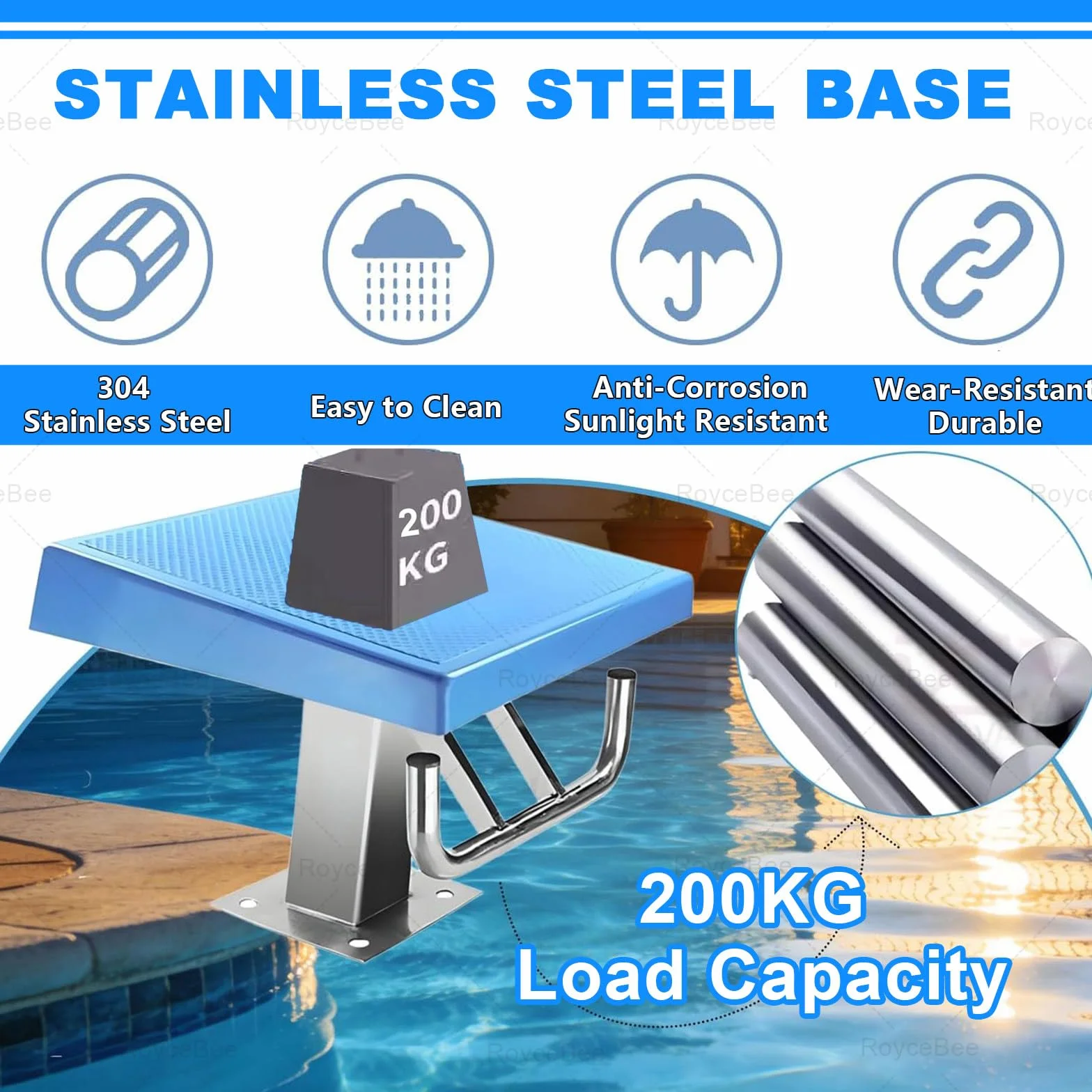 Trampolín de Competición para Piscina, Bloque de Salida con Superficie Antideslizante y Acero Inoxidable, 200kg