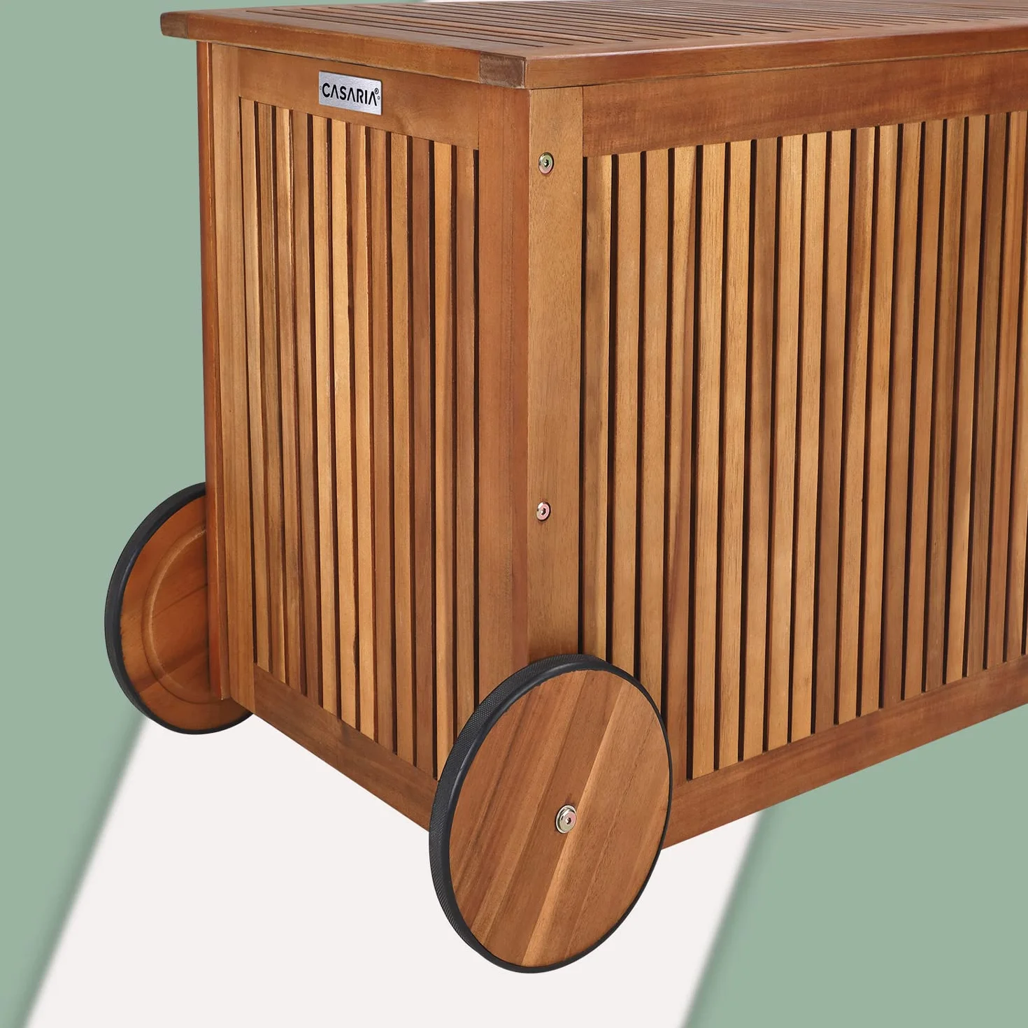 CASARIA Baúl de Almacenaje Exterior 350L Madera de Acacia con Ruedas 120x55x60cm