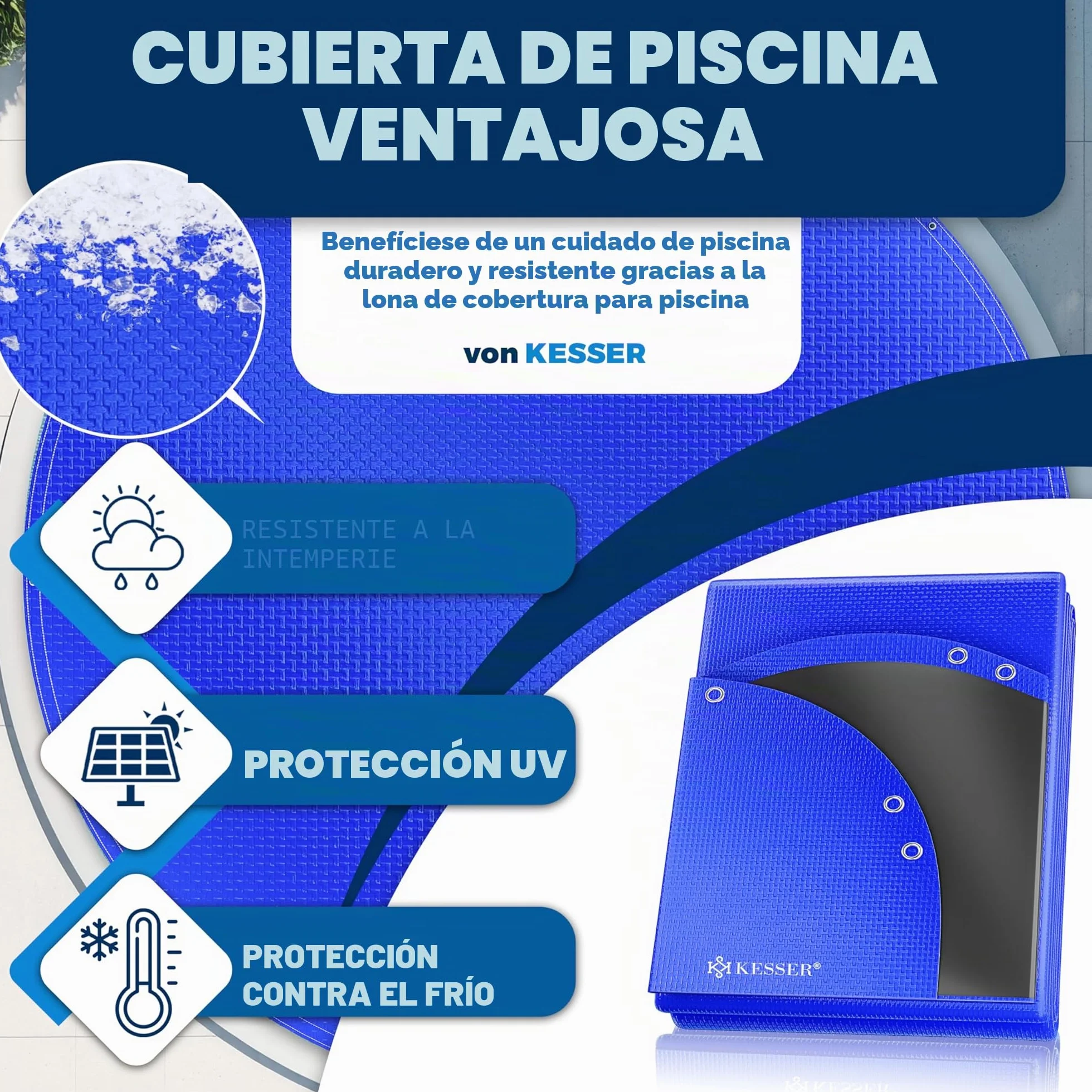 KESSER Cubierta solar para piscina redonda 366 cm 200 g/m² polietileno