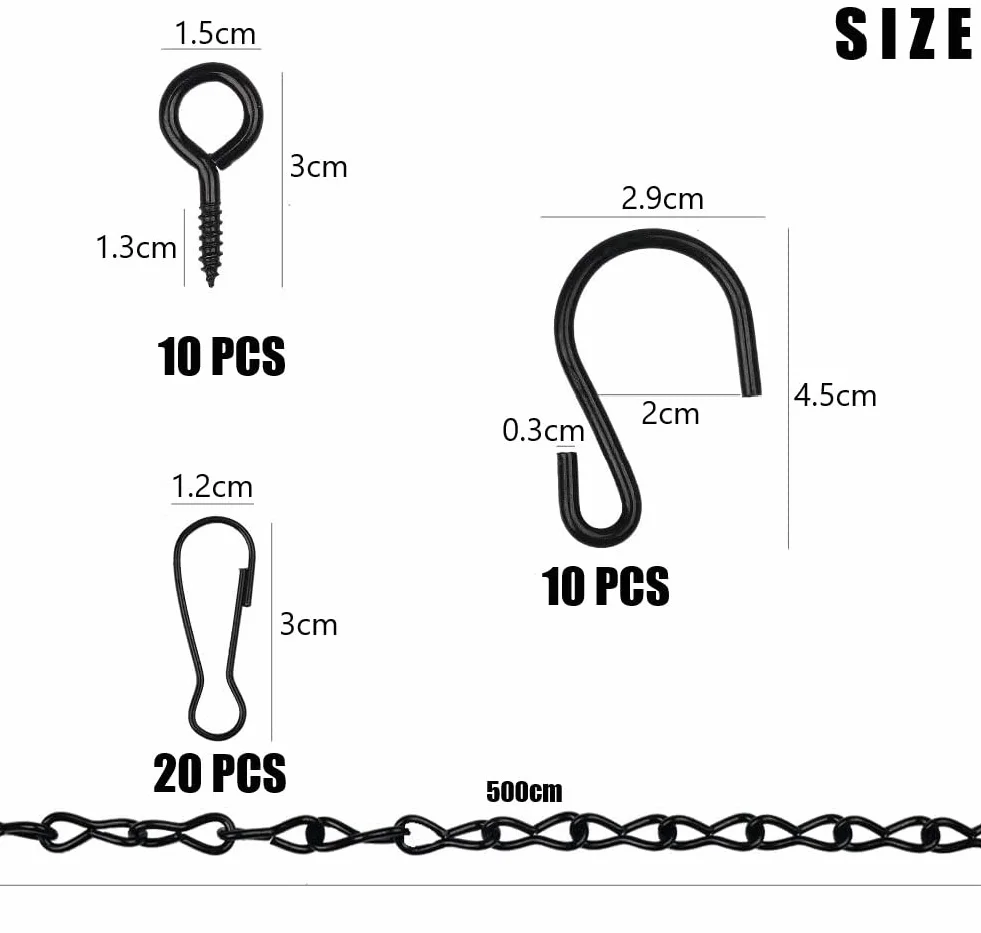 KAHEIGN Cadena Colgante Ajustable 500cm Acero Negro con 10 Ganchos 20 Clips