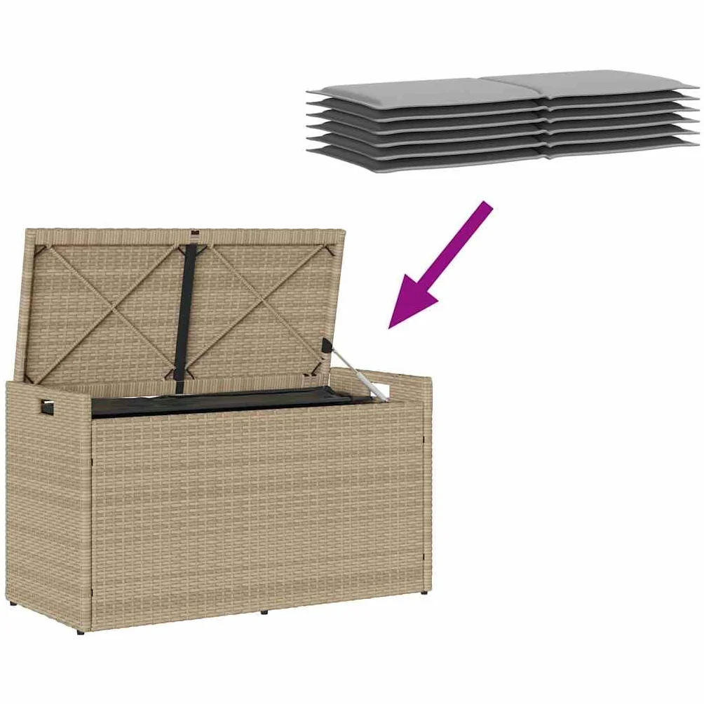 vidaXL Banco de almacenaje con cojín Beige 100 cm ratán sintético