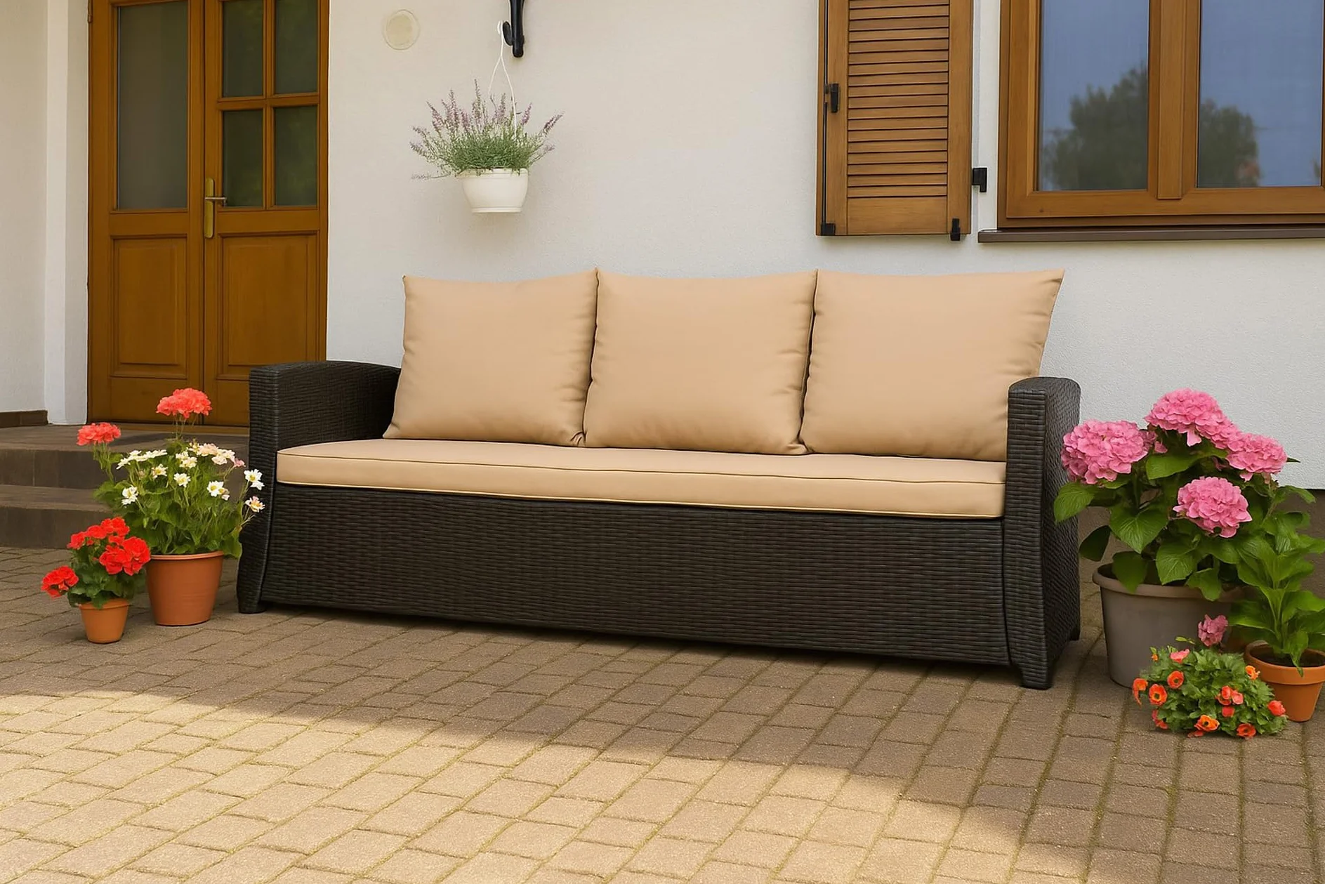 Cojín para banco de jardín de polirratán 110x60x50cm Beige