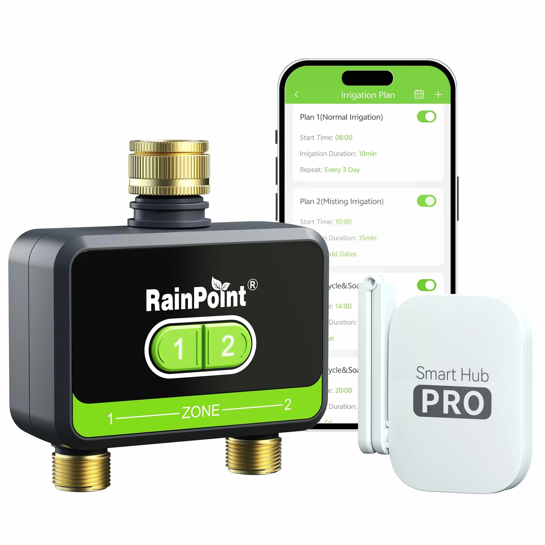 RAINPOINT Programador Riego WiFi 2 Salidas Latón App Control Voz Automático Jardín