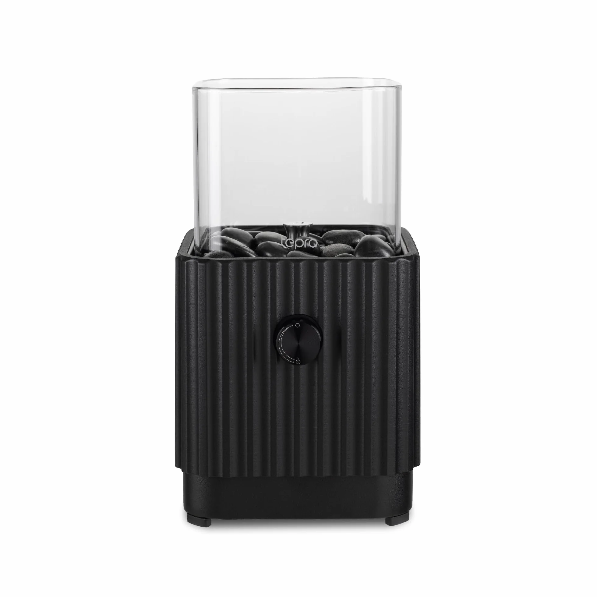 tepro Fogata de Gas de Mesa con Piedras Decorativas, 16 cm, Cuadrada, con Accesorio de Cristal, Color Negro