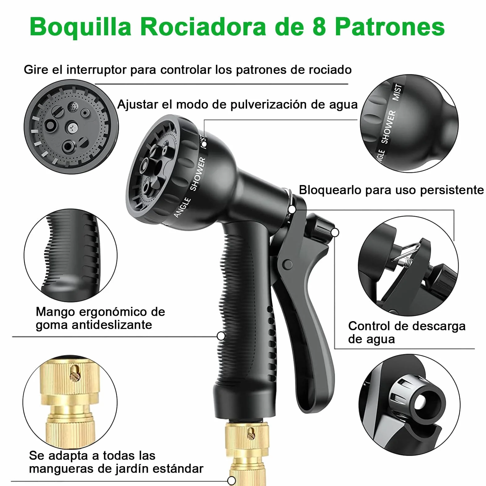Manguera de Jardín Extensible 7.5M con Pistola Rociadora 8 Funciones, Flexible y Ligera para Lavado de Coche, Jardín y Mascota