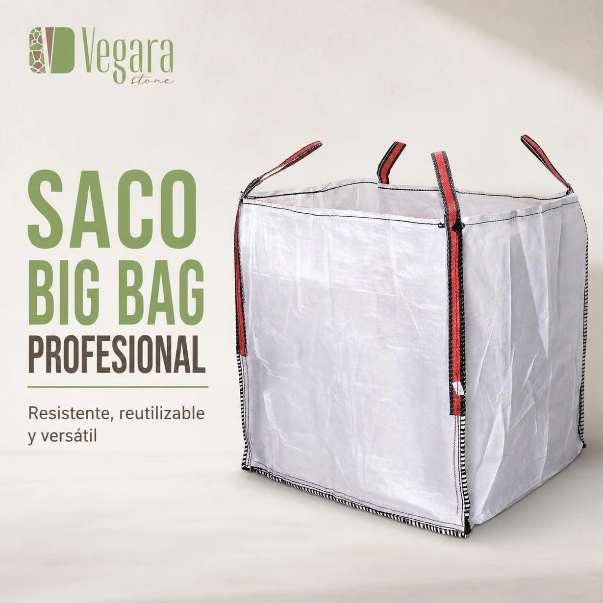 Vegara Stone Saco Big Bag 90x90x90 cm 1000 kg Polipropileno Reutilizable Pack 5 Uds