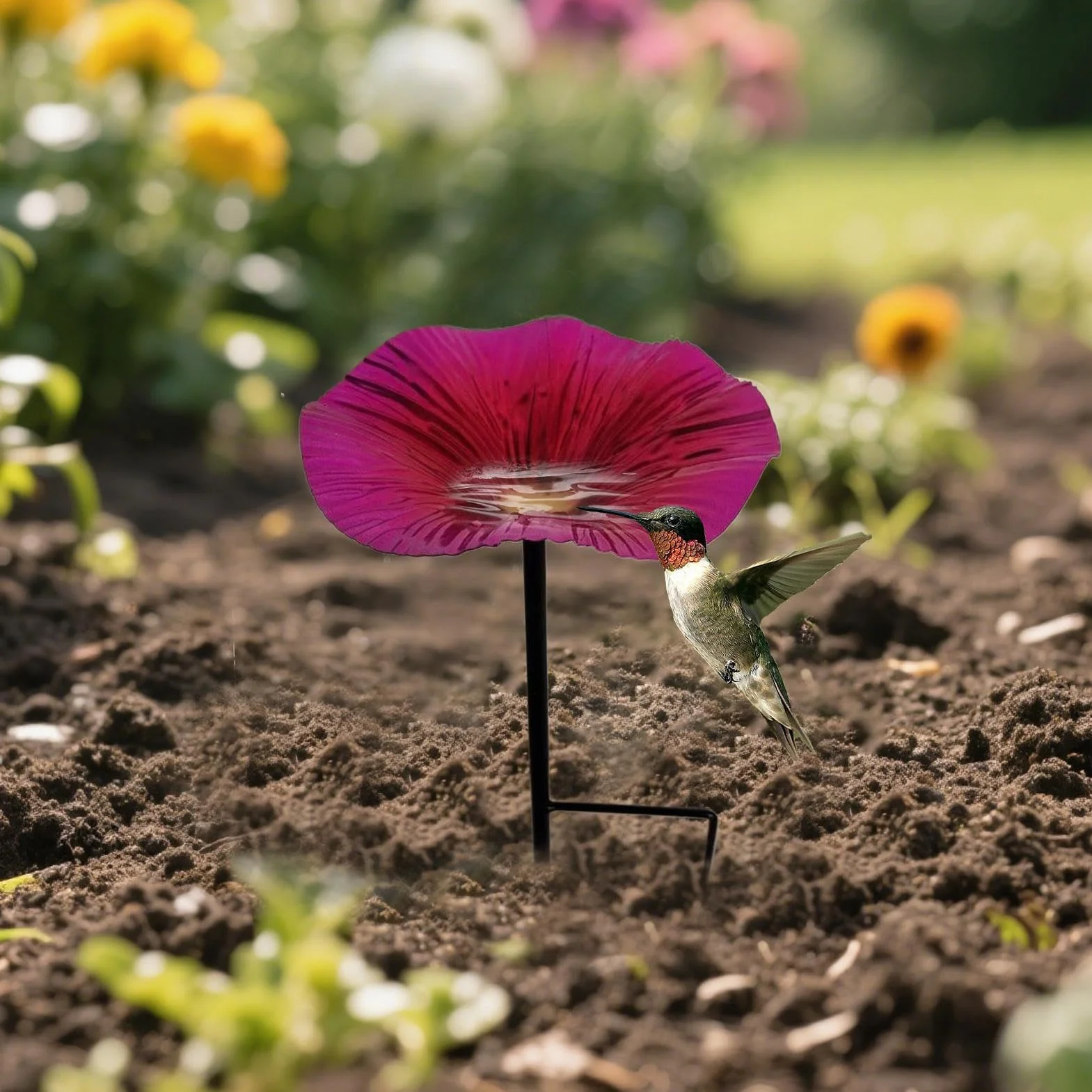 Soporte para Pájaros de Agua con Poste para Exterior Decoración Jardín Forma Flor