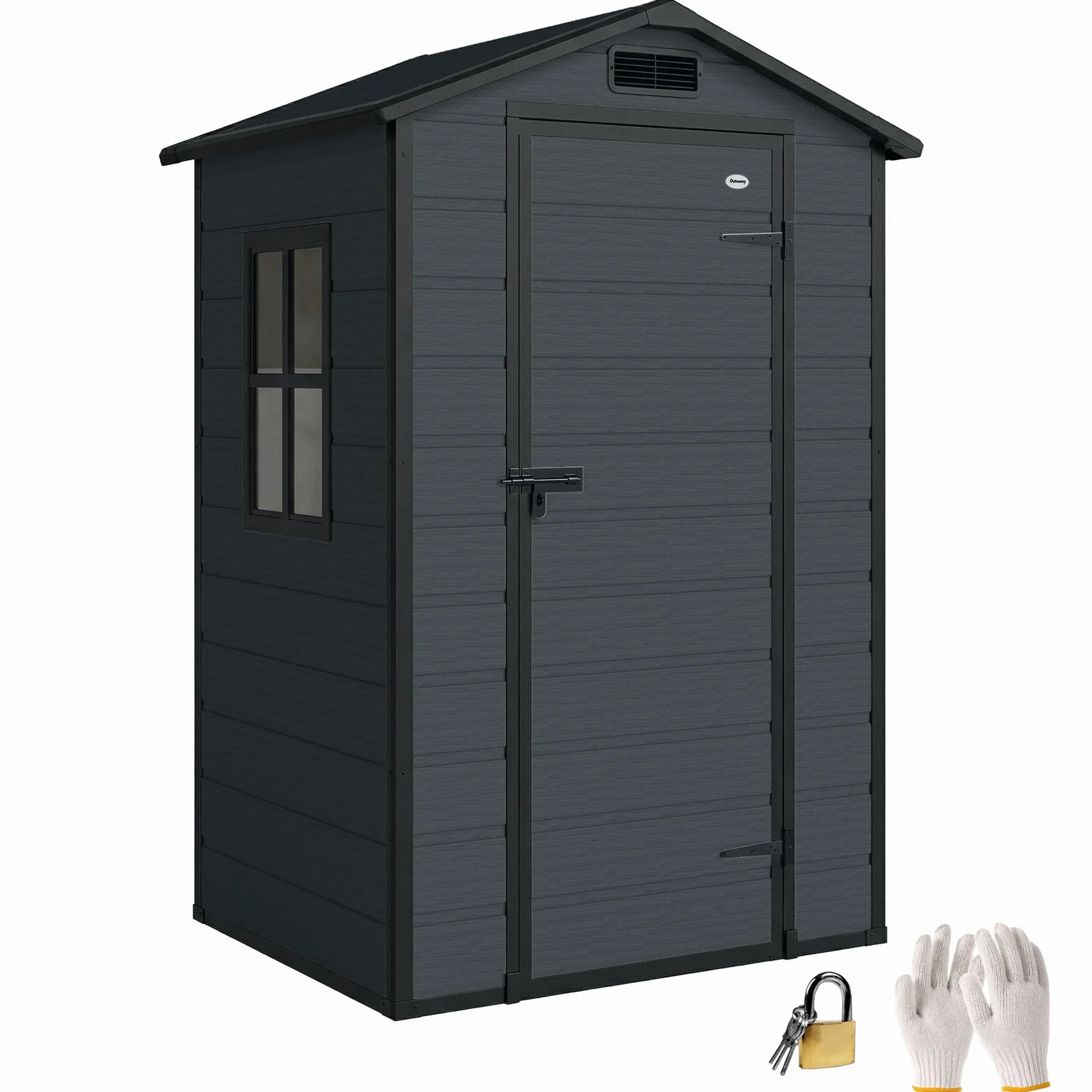 Outsunny Caseta de Jardín Exterior 1,09 m² 128x104x196 cm Cobertizo de Plástico con Suelo Puerta con Cerradura Gris Oscuro