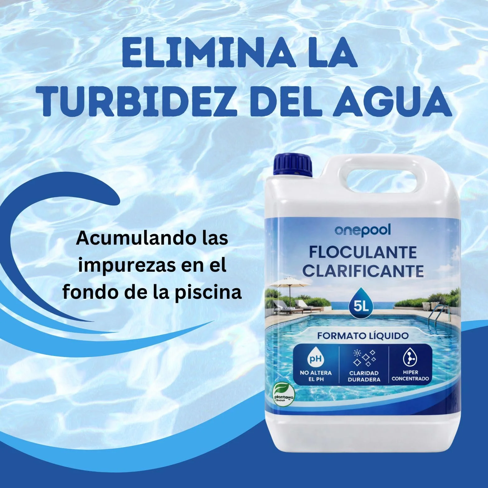 PLANTAWA Floculante Piscina Líquido 5L | Clarificador Agua Turbia
