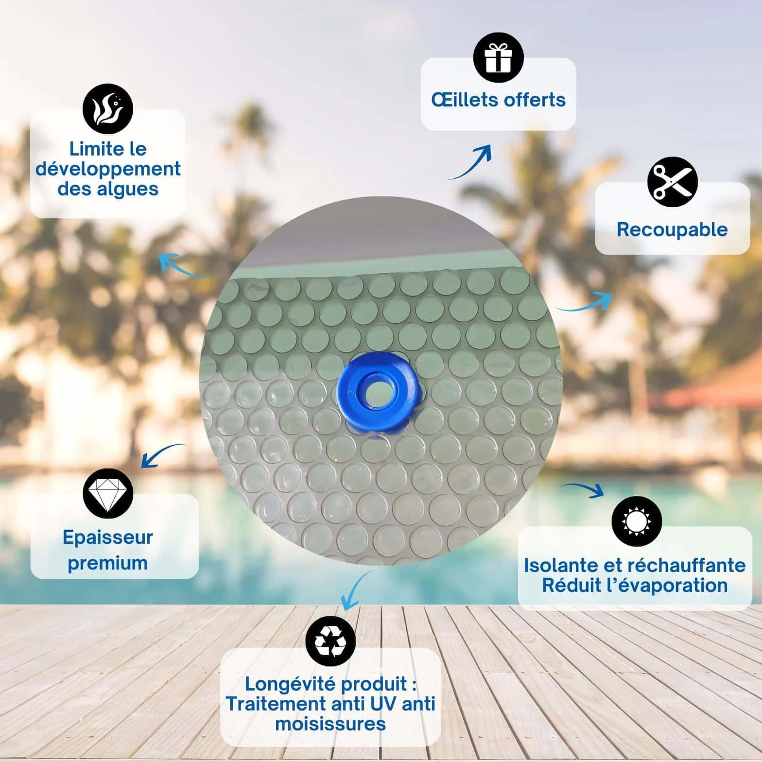 Manta solar para piscina gris plateado rectángulo 8 x 4 m grosor 350 micras lona de burbujas