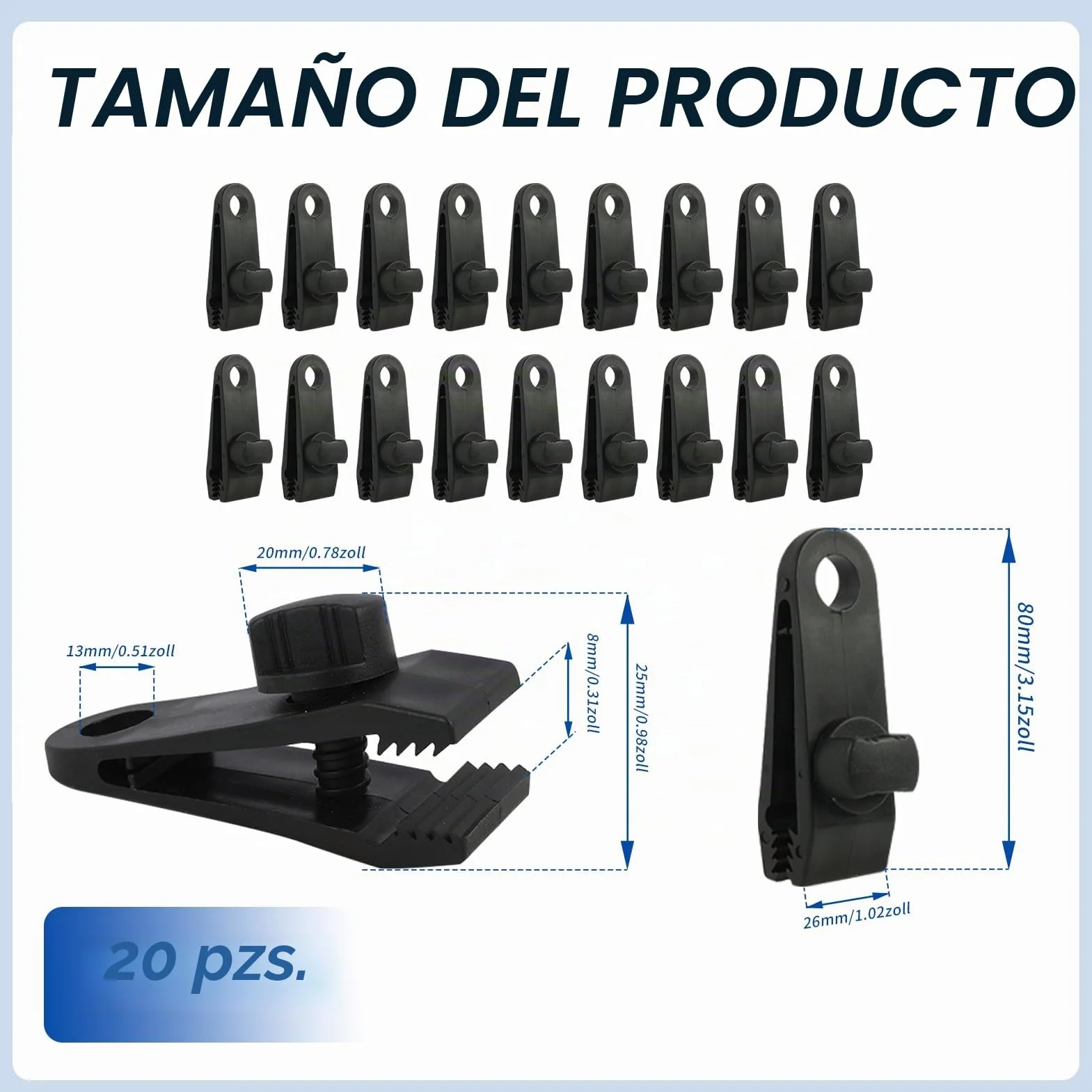 Sujeciones resistentes para lona antiviento con cierre de pinzas de cocodrilo 20 PCS