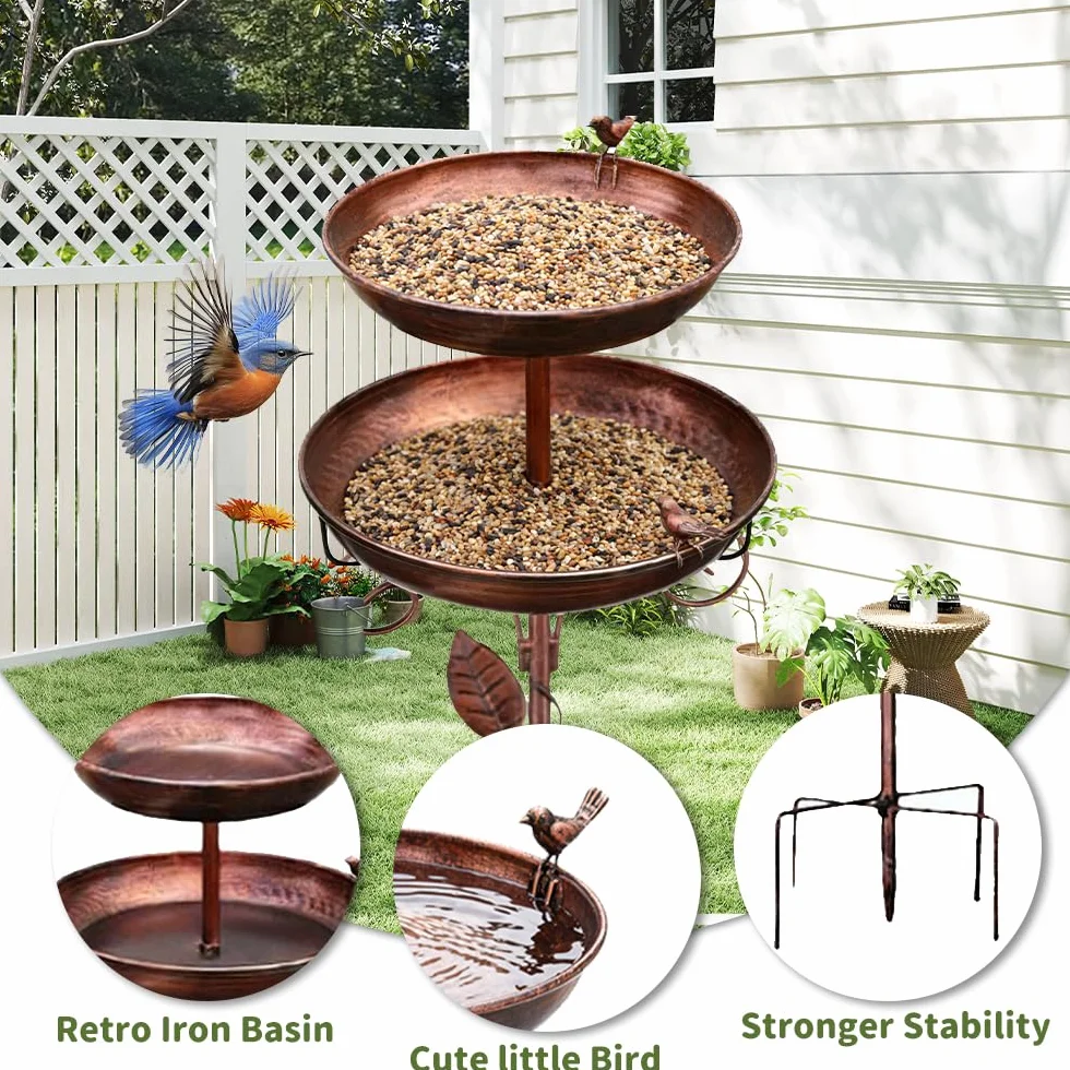 Comedero y Bebedero para Pájaros Exterior 117CM Metálico Pie Decoración Retro