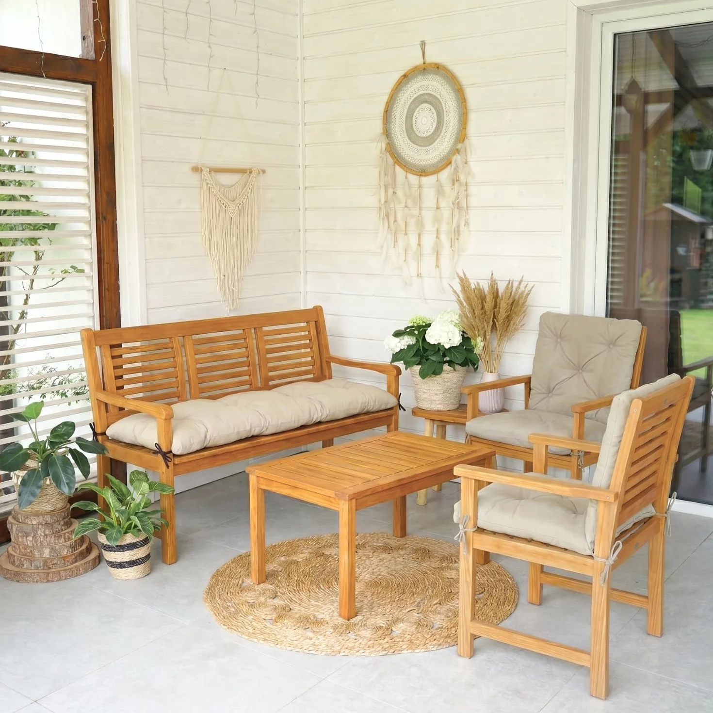 Cojin para Banco Impermeable Exterior 4L Textil 50x50x50 cm Crema Resistente UV