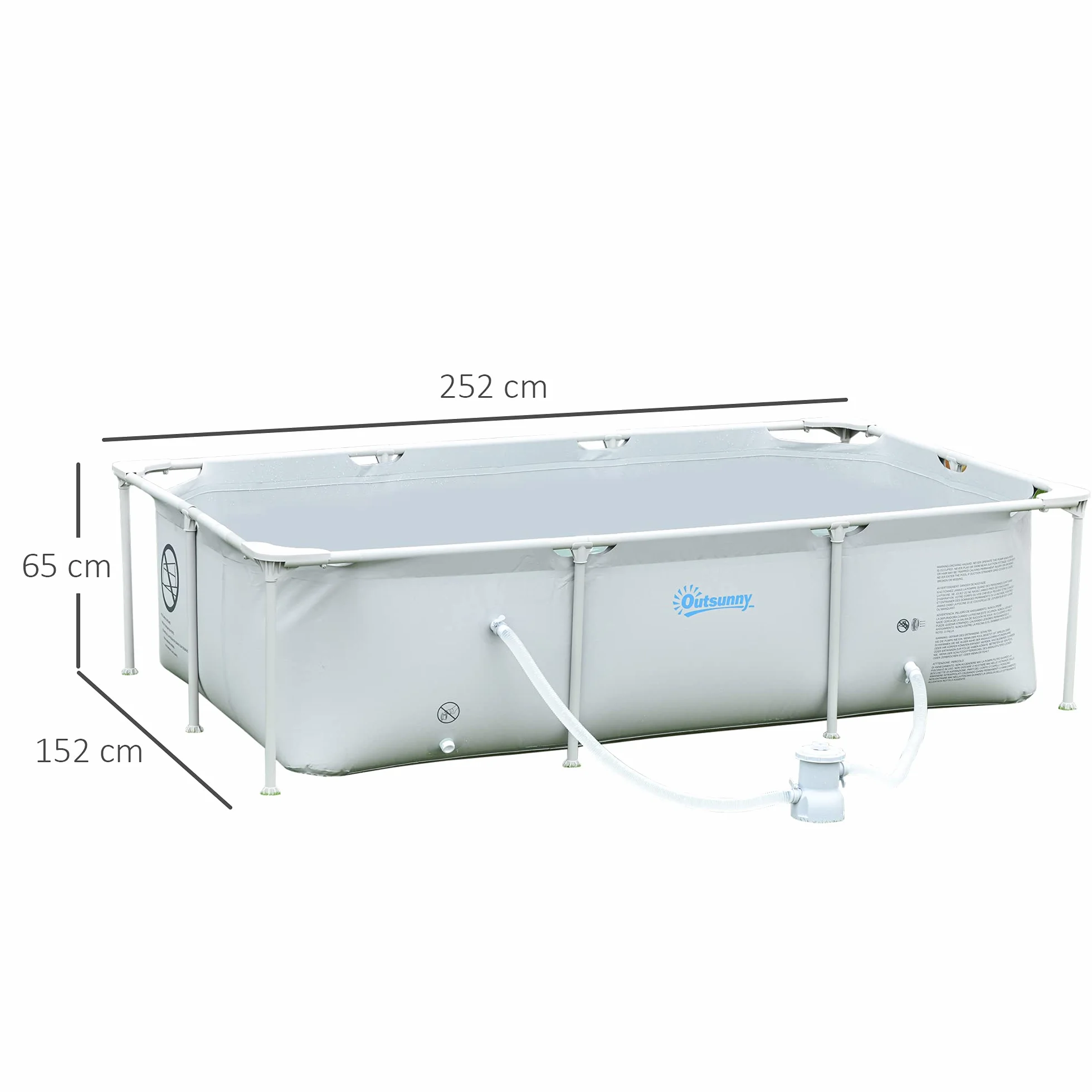 Outsunny Piscina Desmontable Tubular 252x152x65 cm 2163L con Depuradora 1200L/H Rectangular Exterior Gris