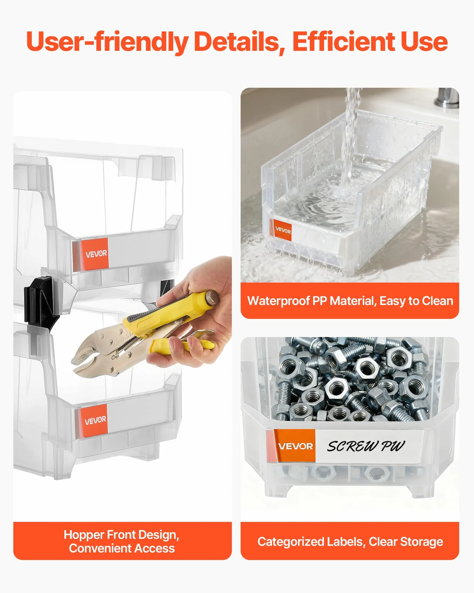 VEVOR Cajas Apilables 377 x 215 x 180 mm Transparentes Almacenamiento