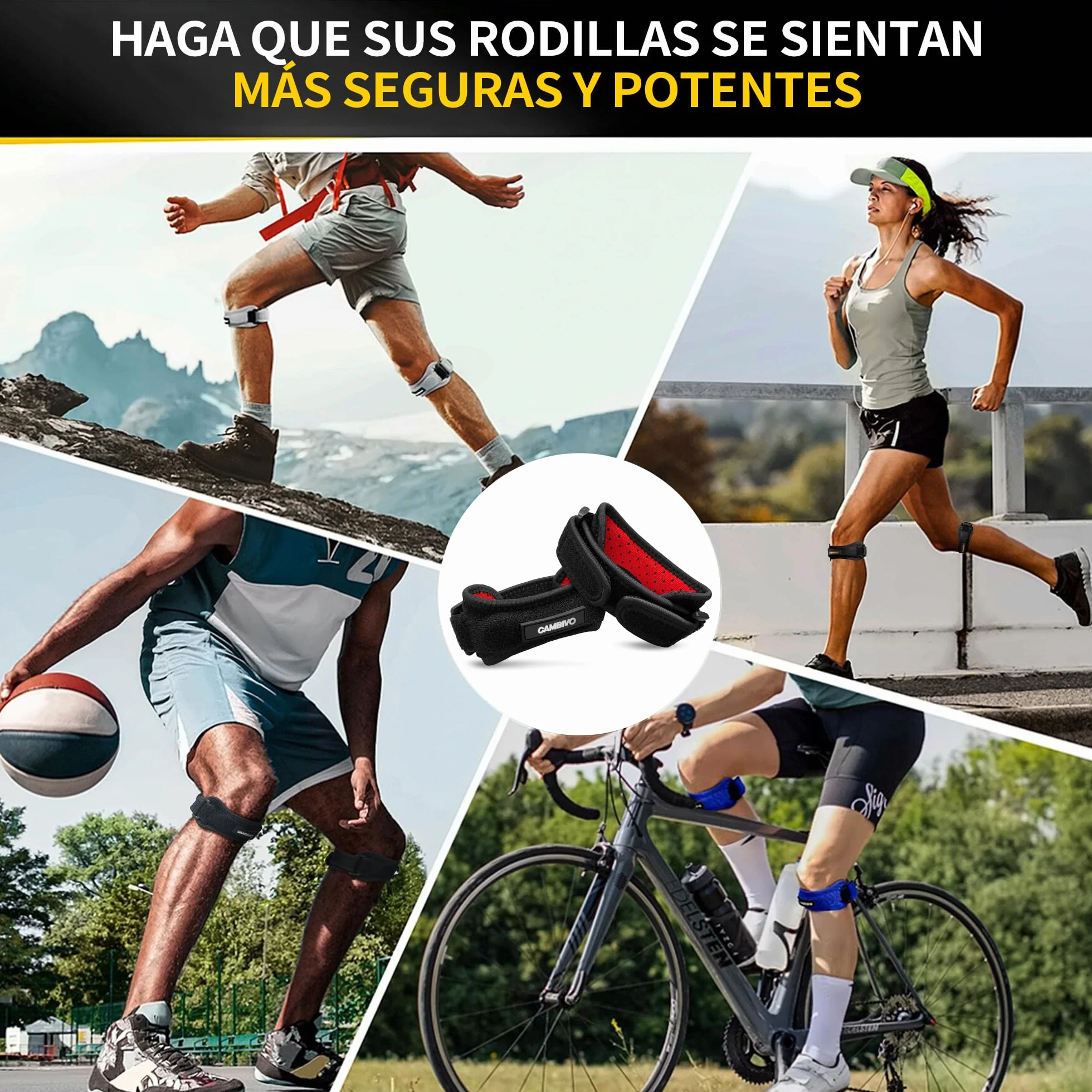 CAMBIVO Rodillera Ajustable x2, Cinta Rotuliana, para Menisco y Ligamento, Tendón Rotuliano, Correr, Gimnasio, Alivio Tendinitis