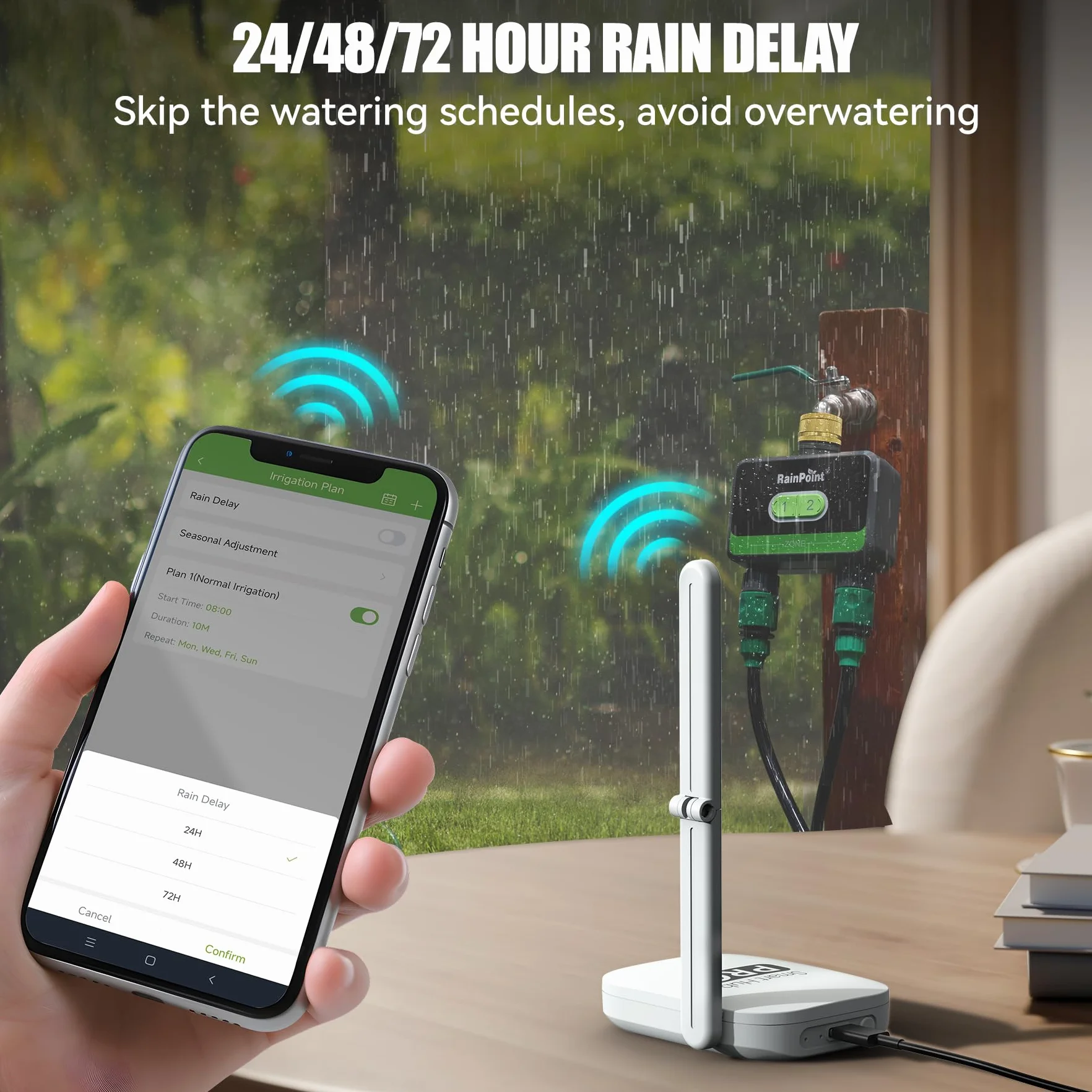 RAINPOINT Programador Riego WiFi 2 Salidas Latón App Control Voz Automático Jardín