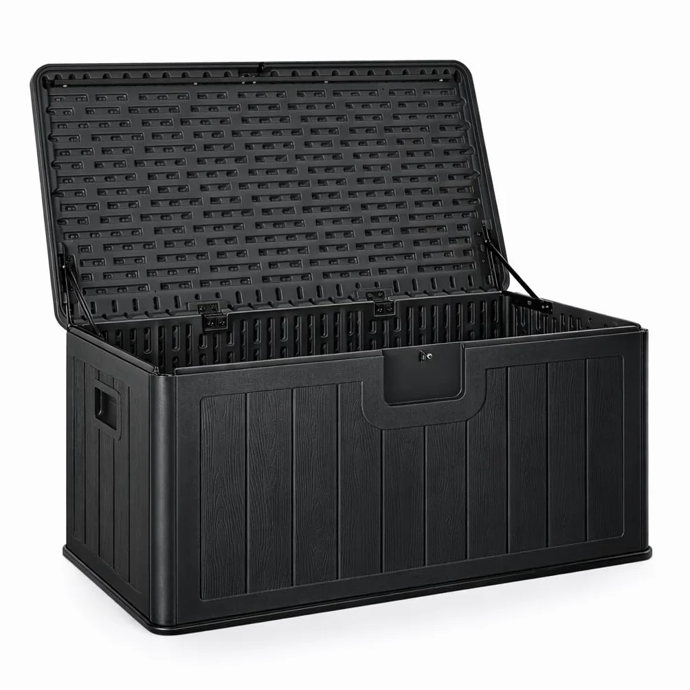 Baúl exterior almacenaje resina impermeable multiusos 410L | Arcón jardín resistente intemperie | Cofre organizador tapa asas