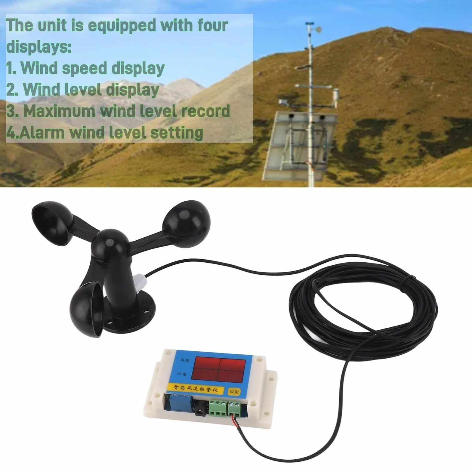 Topyond Anemómetro con Alarma de Velocidad del Viento USB 5 V Alta Precisión para Grúa Torre