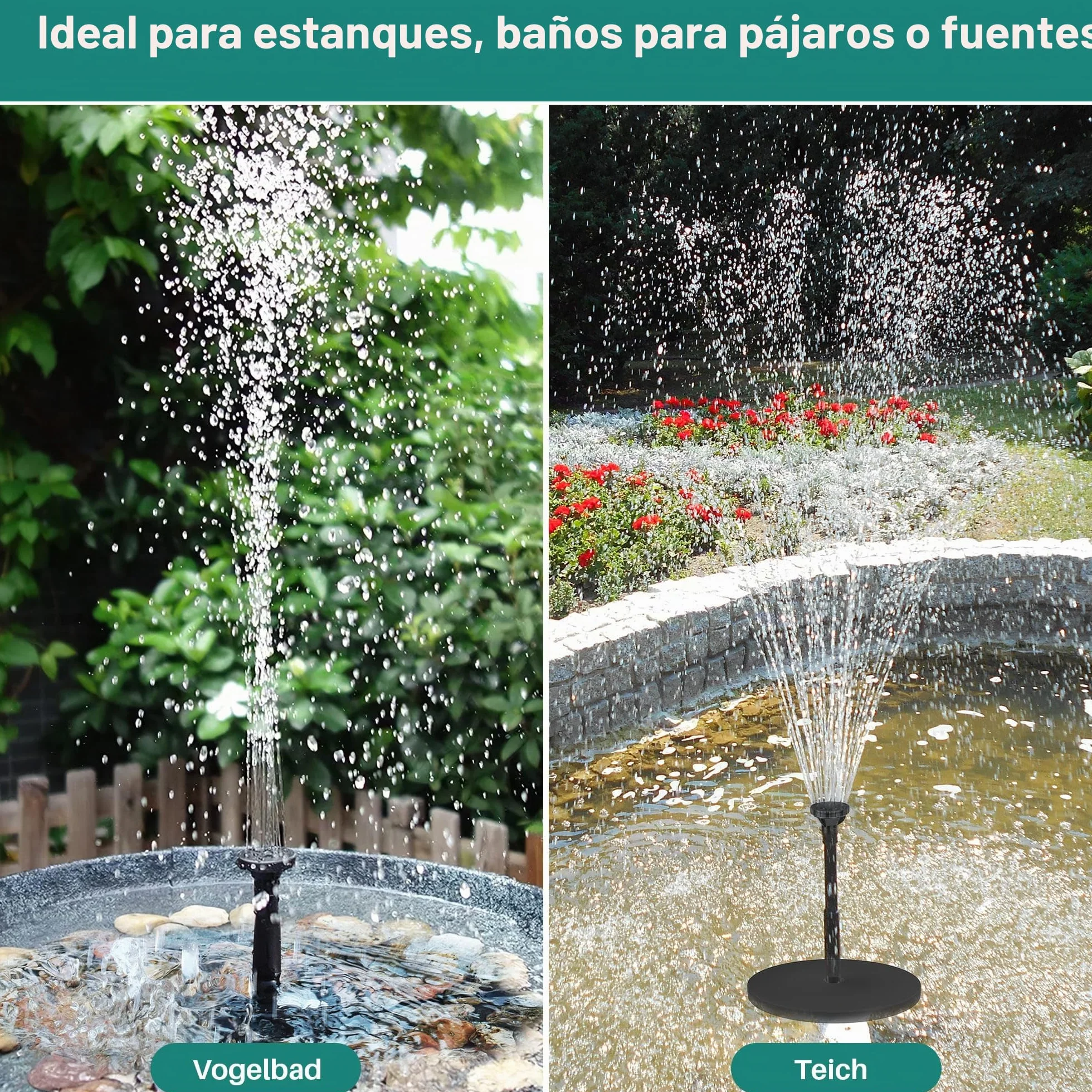 Bomba solar para estanque con filtro 8 W 3600 mAh fuente flotante exterior