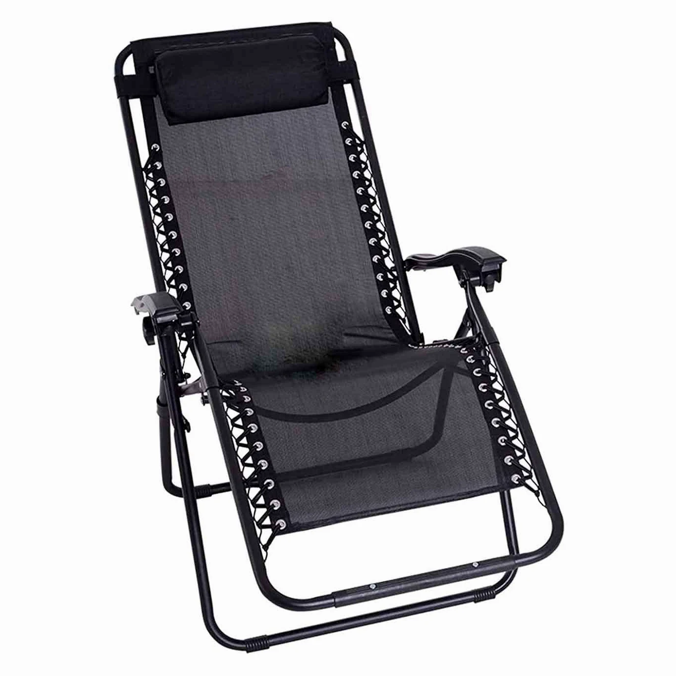 AC - Tumbona Plegable para Playa, Jardín | Silla para Terraza - Reclinable y Regulable. Color Negro. 90 x 66 x 108 cm.
