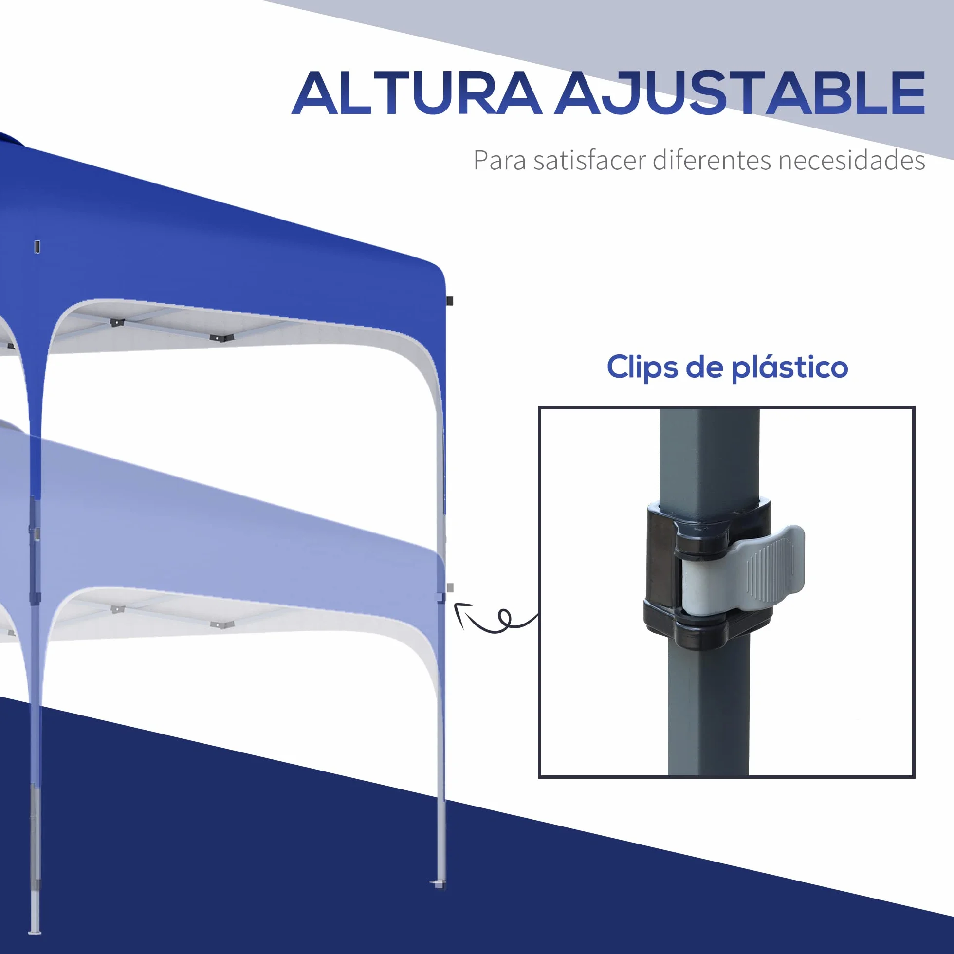 Outsunny Cenador Plegable Pop-UP 2,5x2,5x2,68 m Carpa de Jardín Protección UV 50+ Ajustable en Altura con 4 Bolsas de Arena y Bolsa de Transporte para Camping Fiestas Patio Azul