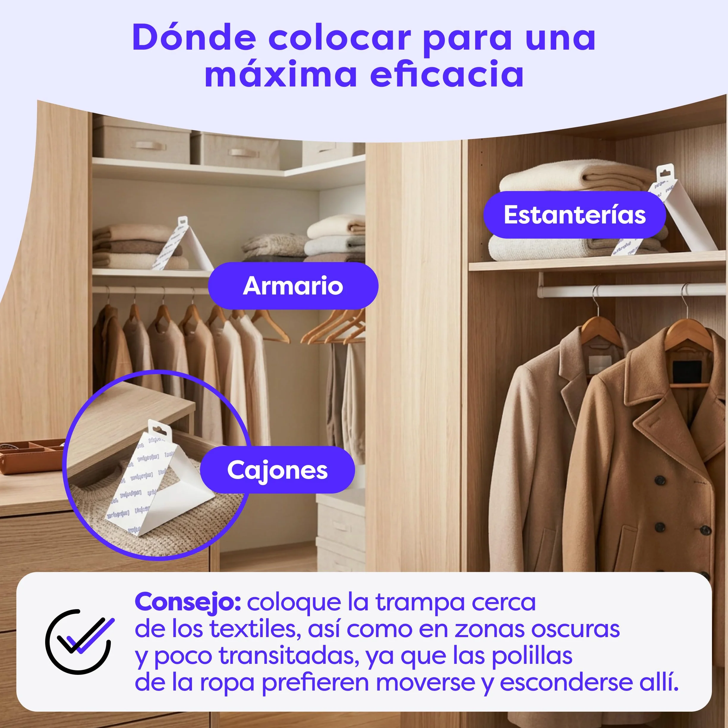 Wolkenfeld Antipolillas para Ropa Armario con Feromonas – 8 Trampas para Polillas de la Ropa, Lana y Cachemira, Fabricado en Alemania