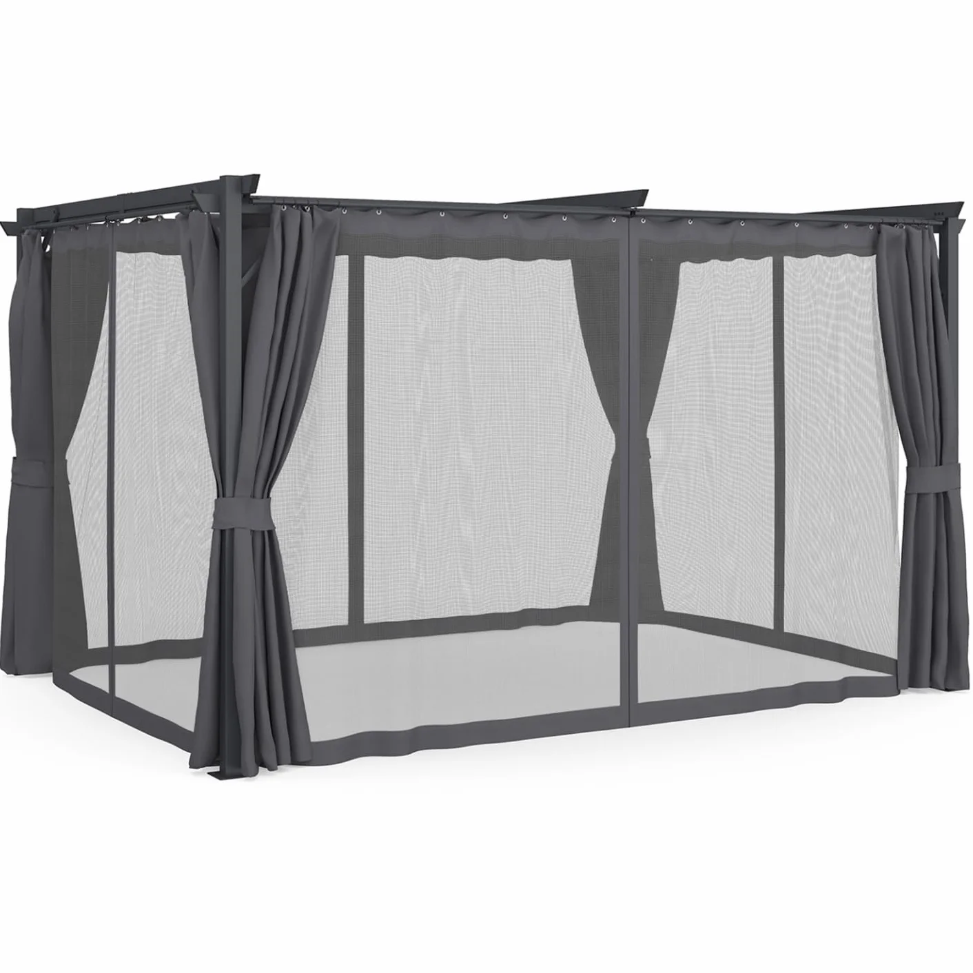 Pergola mosquitera de techo retráctil 3x4 m gris