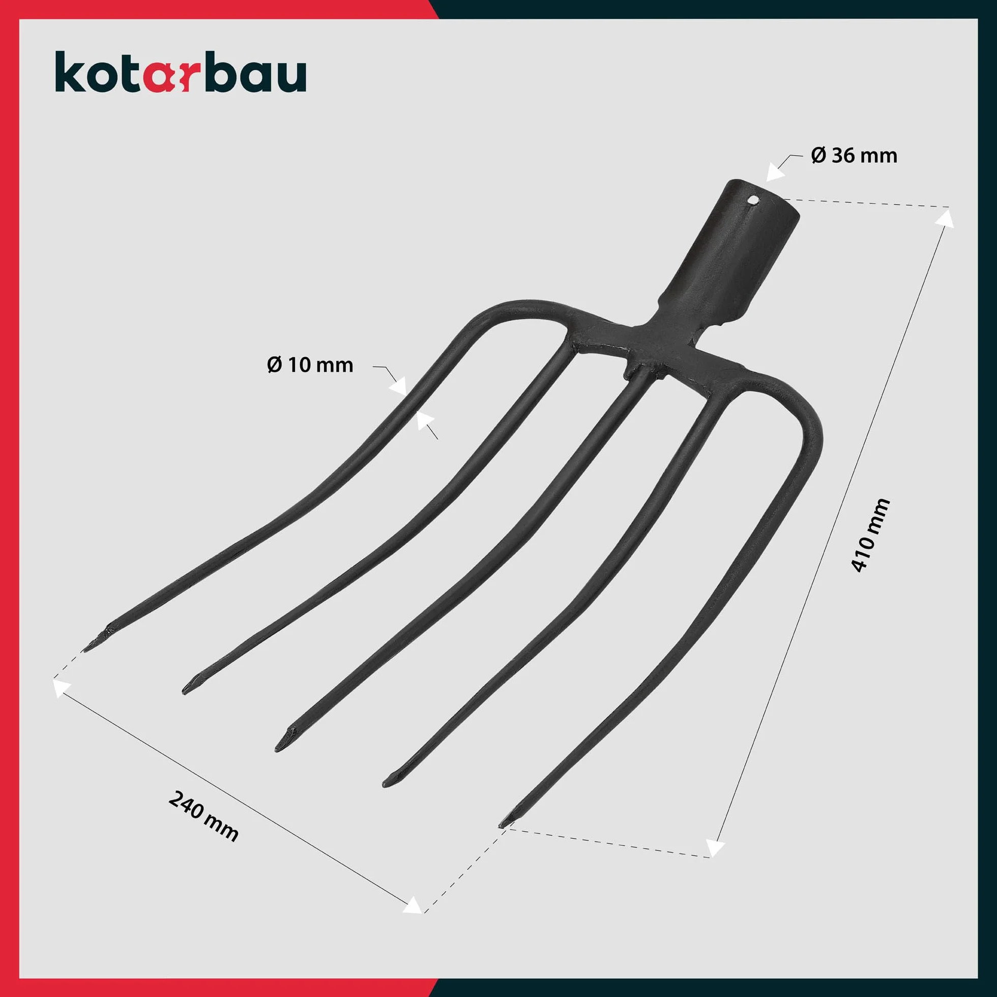 KOTARBAU Horca de acero con 5 Dientes, Horca de jardín para compost, estiércol, sin mango