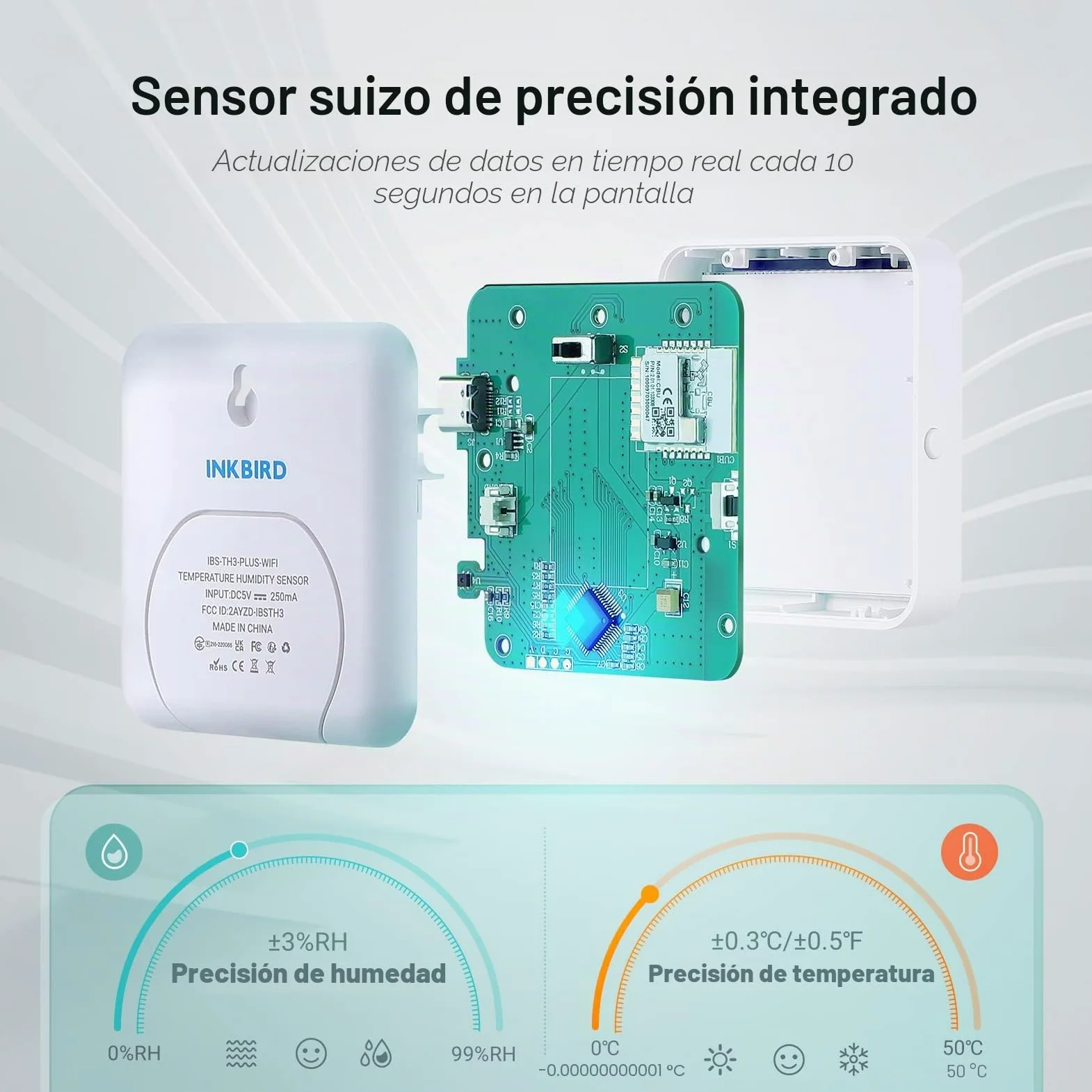 Inkbird Termómetro Higrómetro WiFi,IBS-TH3-PLUS Sensor Temperatura Interior WiFi con Pantalla LCD,App Soporta,Alerta y Almacenamiento Datos,Termómetro y Higrómetro Digital para Bodega, Invernadero