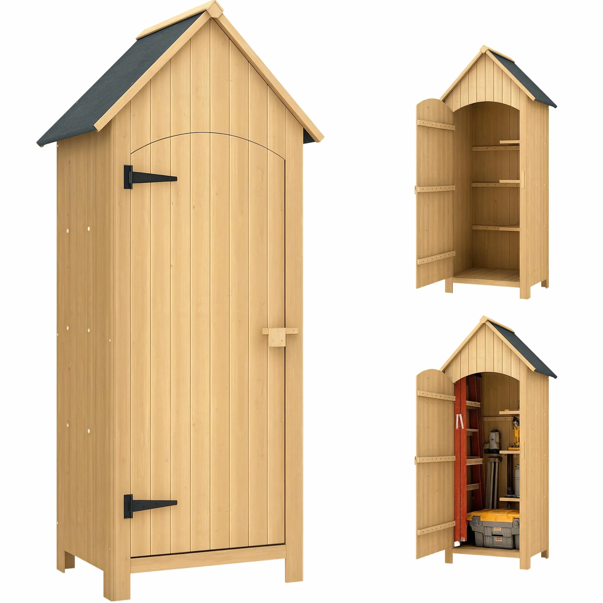 Outsunny Caseta Jardín Exterior Madera 77,5x54,2x179,5 cm 0,3 m² Cobertizo Almacenaje Herramientas 3 Estantes 2 Puertas Cerrojo