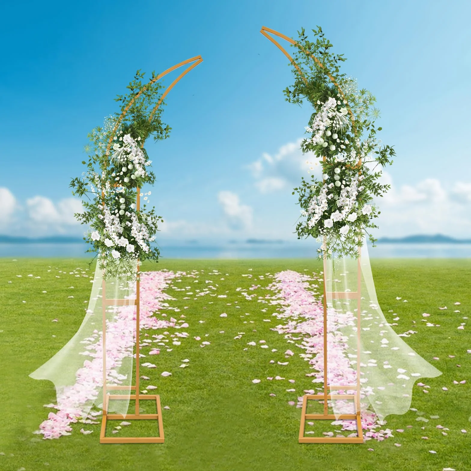 2 piezas arco de boda de metal con arco de rosa, arco de boda curvado, soporte de fondo de flores de globo para decoraciones de ceremonias de cumpleaños/fiestas/banquetes, 190 cm y 210 cm (dorado)