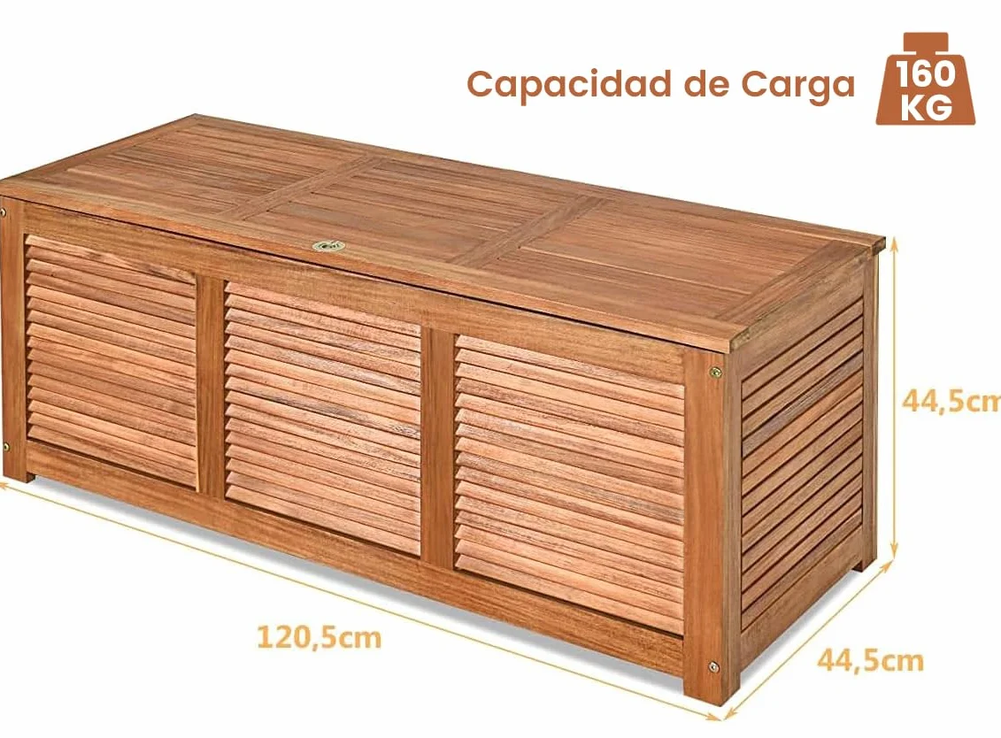 RELAX4LIFE Baúl Almacenaje Exterior Madera Acacia 120,5x44,5x44,5cm Carga 160kg