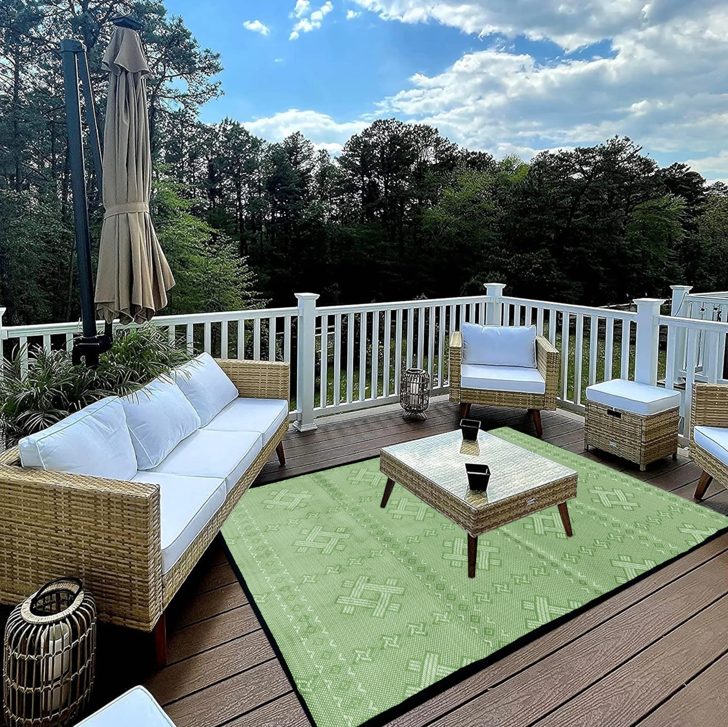 ARSUK Alfombra de Plástico para Exterior 150x100 cm Grande Lavable Resistente UV
