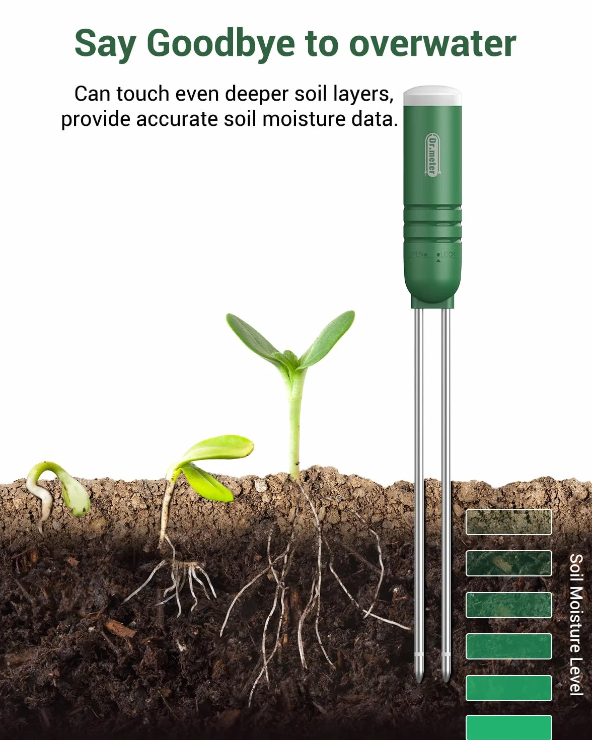 Dr.meter Medidor Humedad Plantas 4 en 1 con Temperatura Luz Tiempo Agua Suelo Higrometro