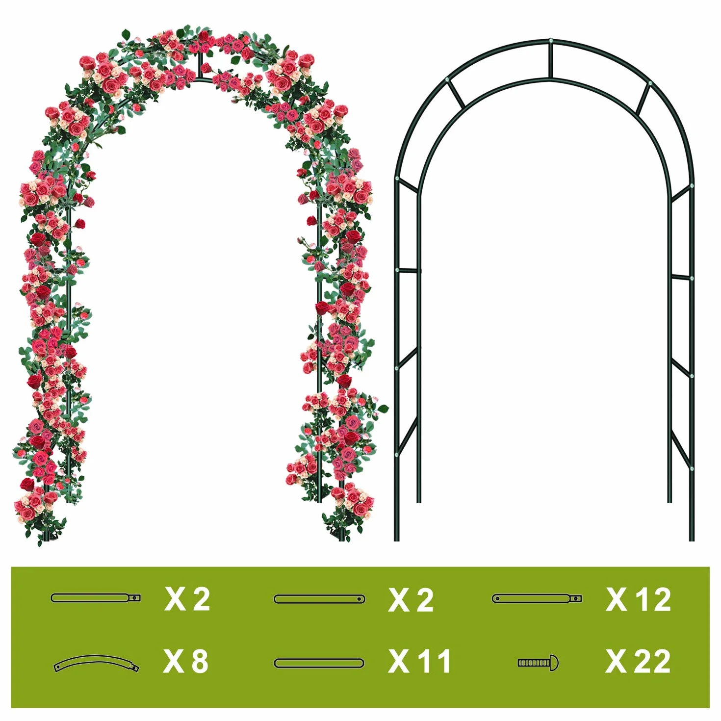 Metal Garden Arch 2.4M Enrejado de Acero con Revestimiento en Polvo para Plantas Soporte Rosas Escalada Archway Jardín Decoración Verde Oscuro