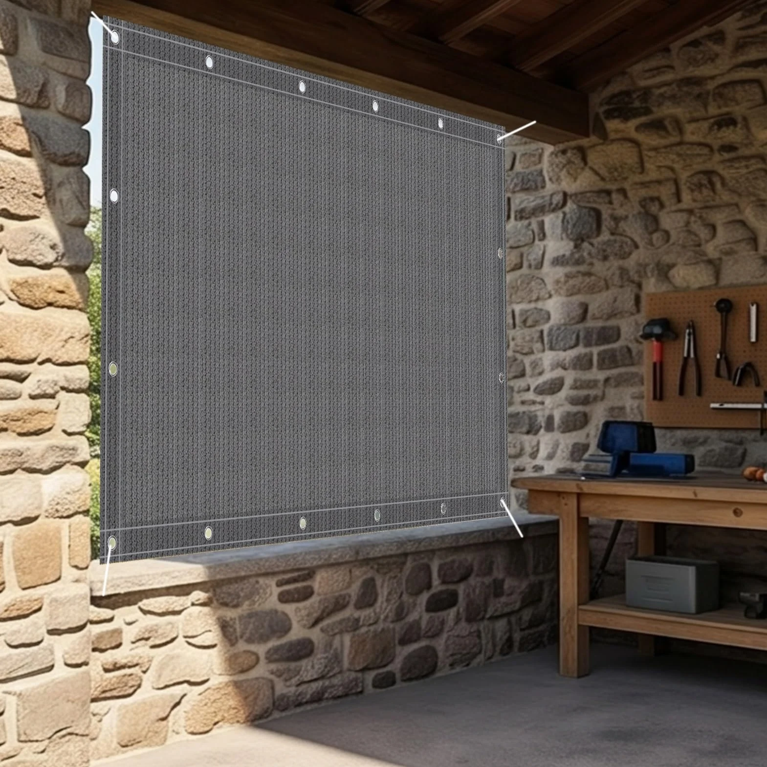Red de Sombra 100 x 430 cm a Prueba de Viento Solar Sombra Paño Varios Tamaños para Exteriores Patio Trasero Jardín, Gris