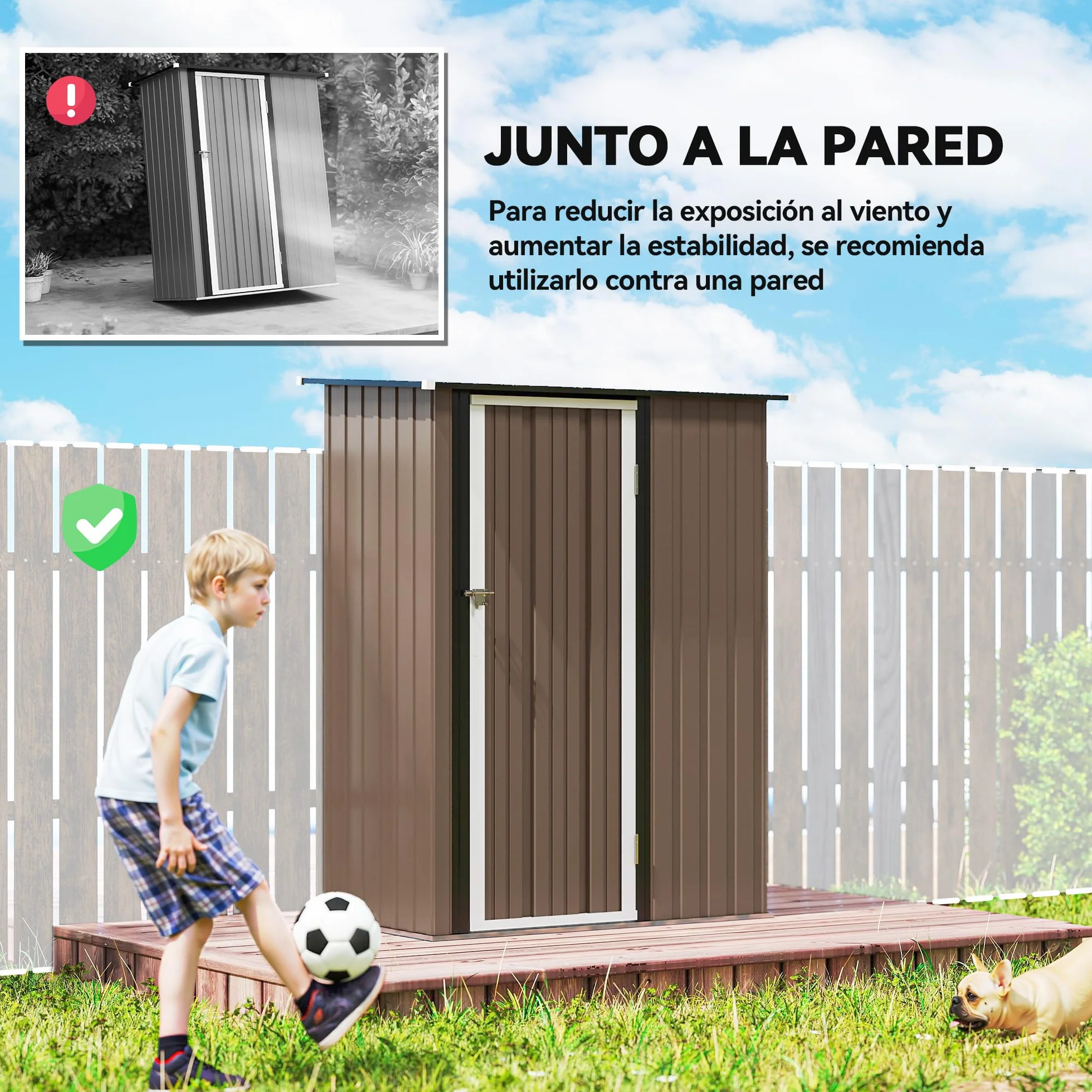 Outsunny Caseta de Jardín 1,07 m² 142x84x189 cm Cobertizo Exterior Metálico con Cerradura Marrón