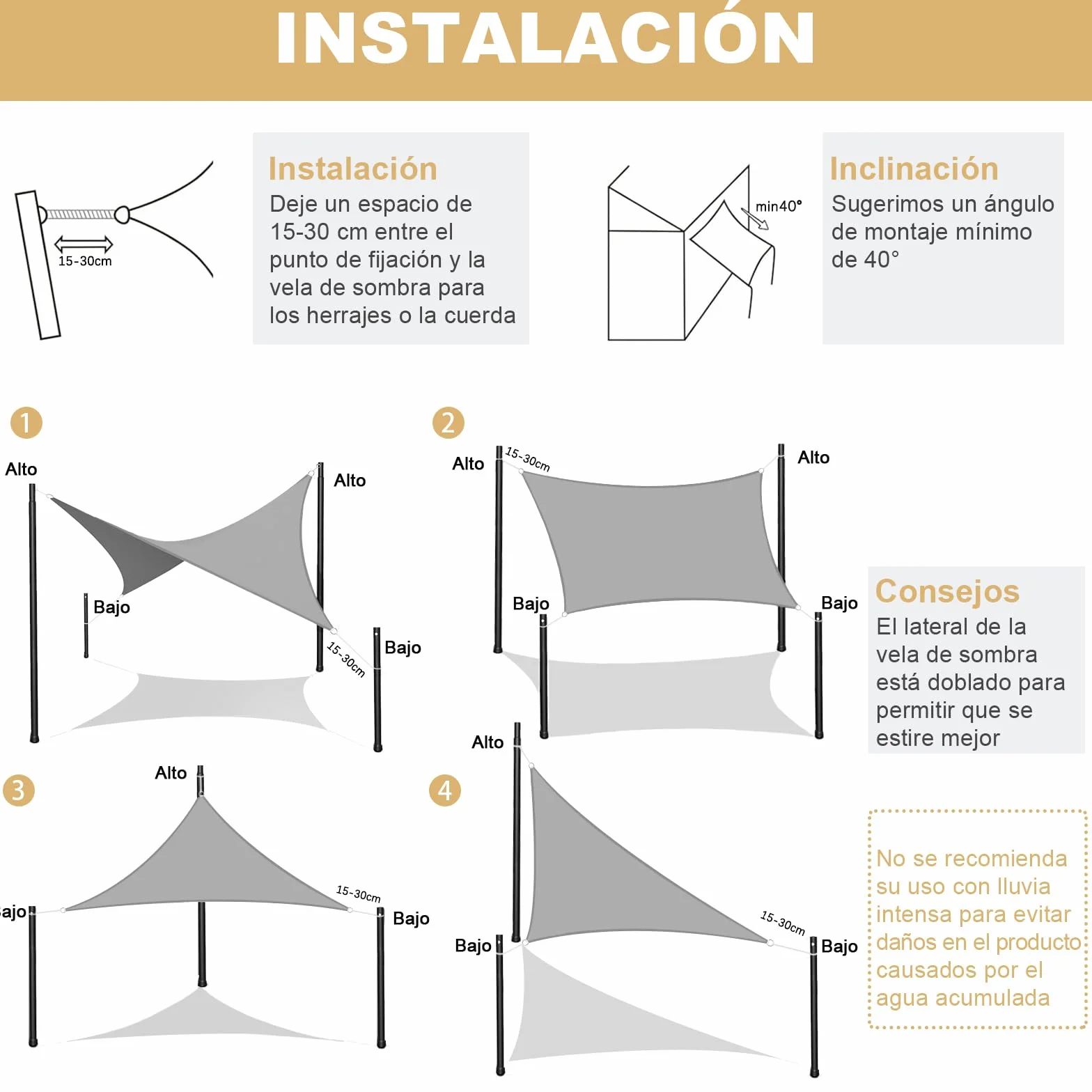 Toldo Vela de Sombra Impermeable Triangular 3x3x4,25m Protección Rayos UV para Exterior Terraza Patio Jardín