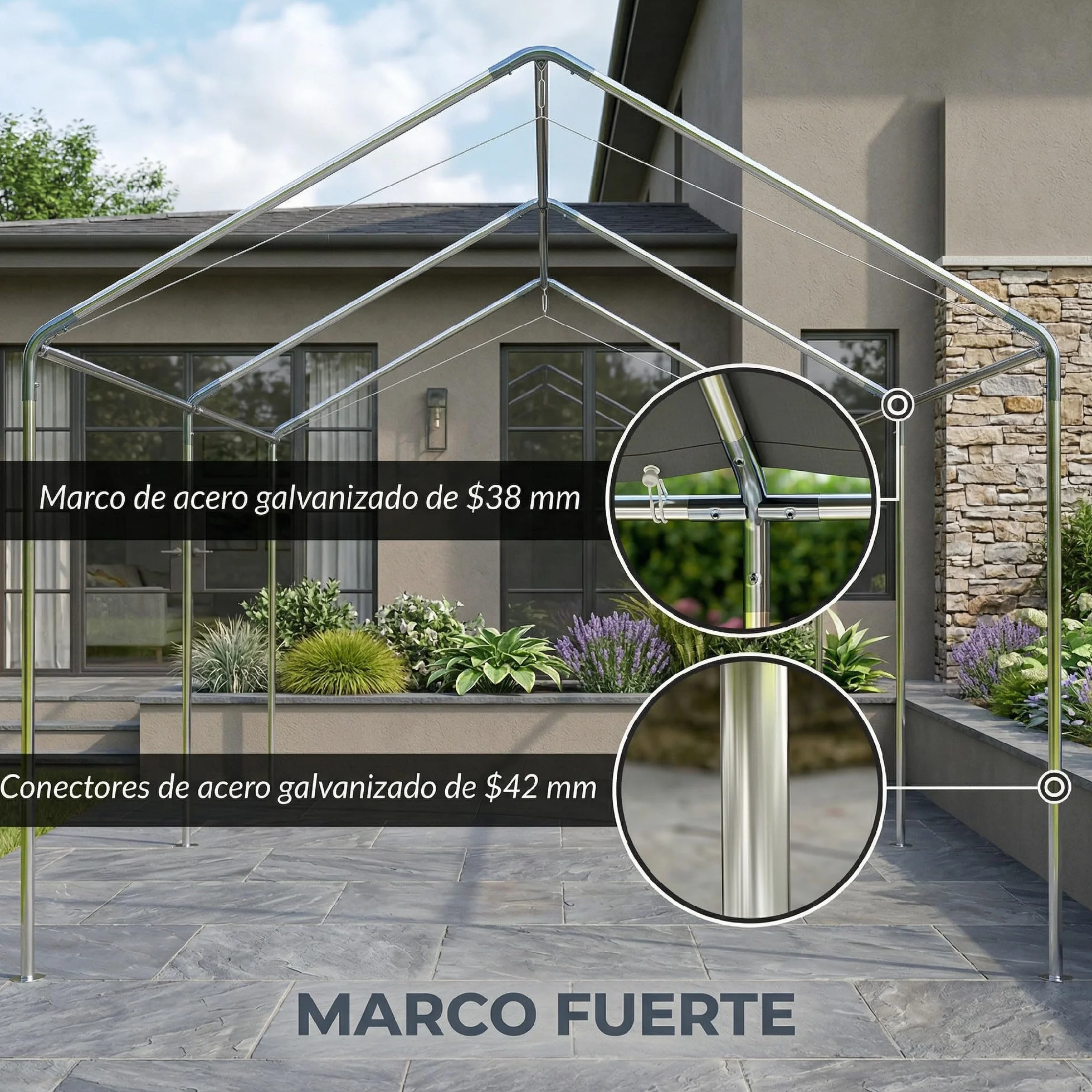 Outsunny Carpa Garaje 3x6 m Cochera Exterior Portátil Impermeable Anti-UV Marco Acero Galvanizado Blanco