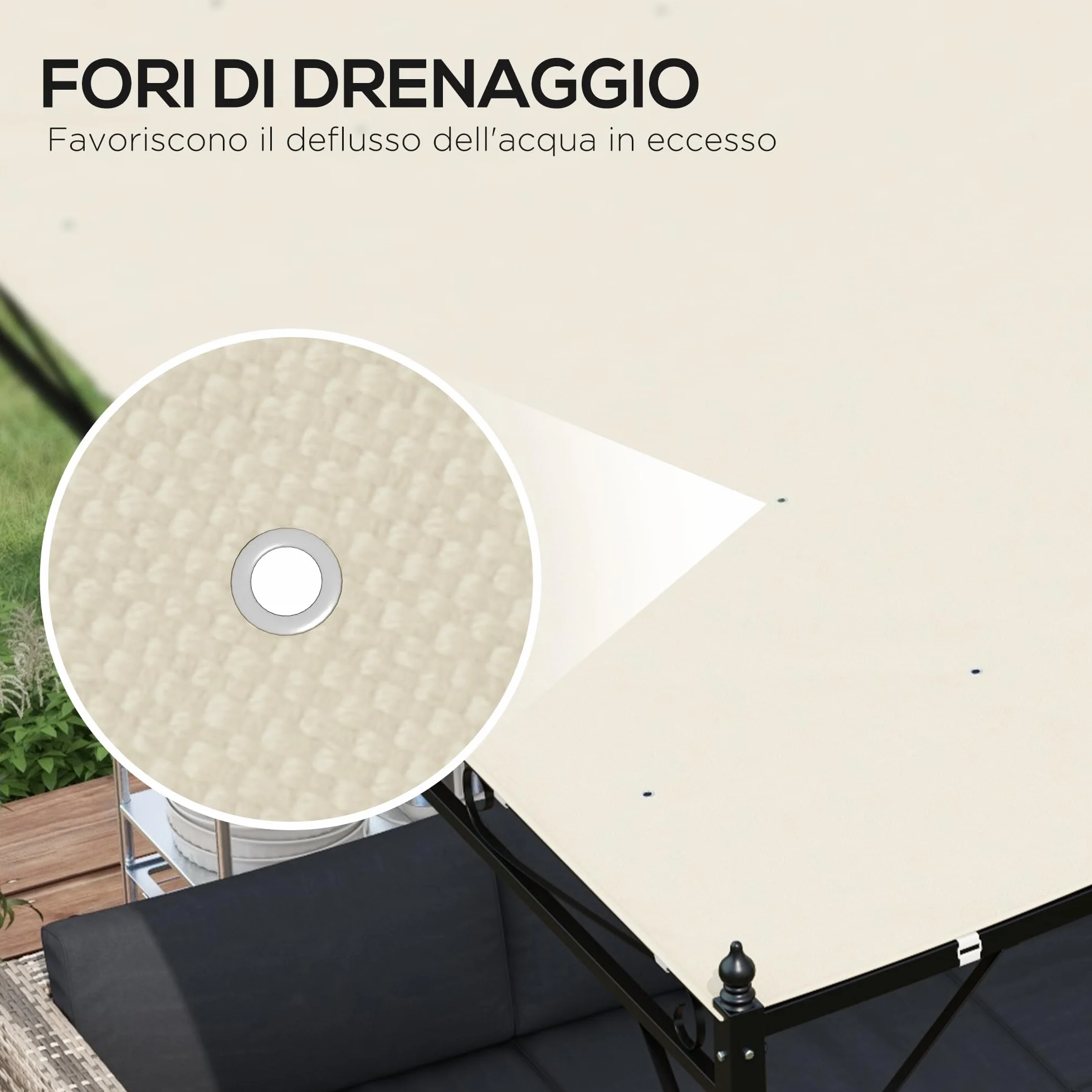 Outsunny Lona de Recambio para pérgola de jardín 3x3 m con 16 Agujeros de Drenaje, Ganchos y Anillas, Cubierta de poliéster para pérgola de Gazebo, Beige
