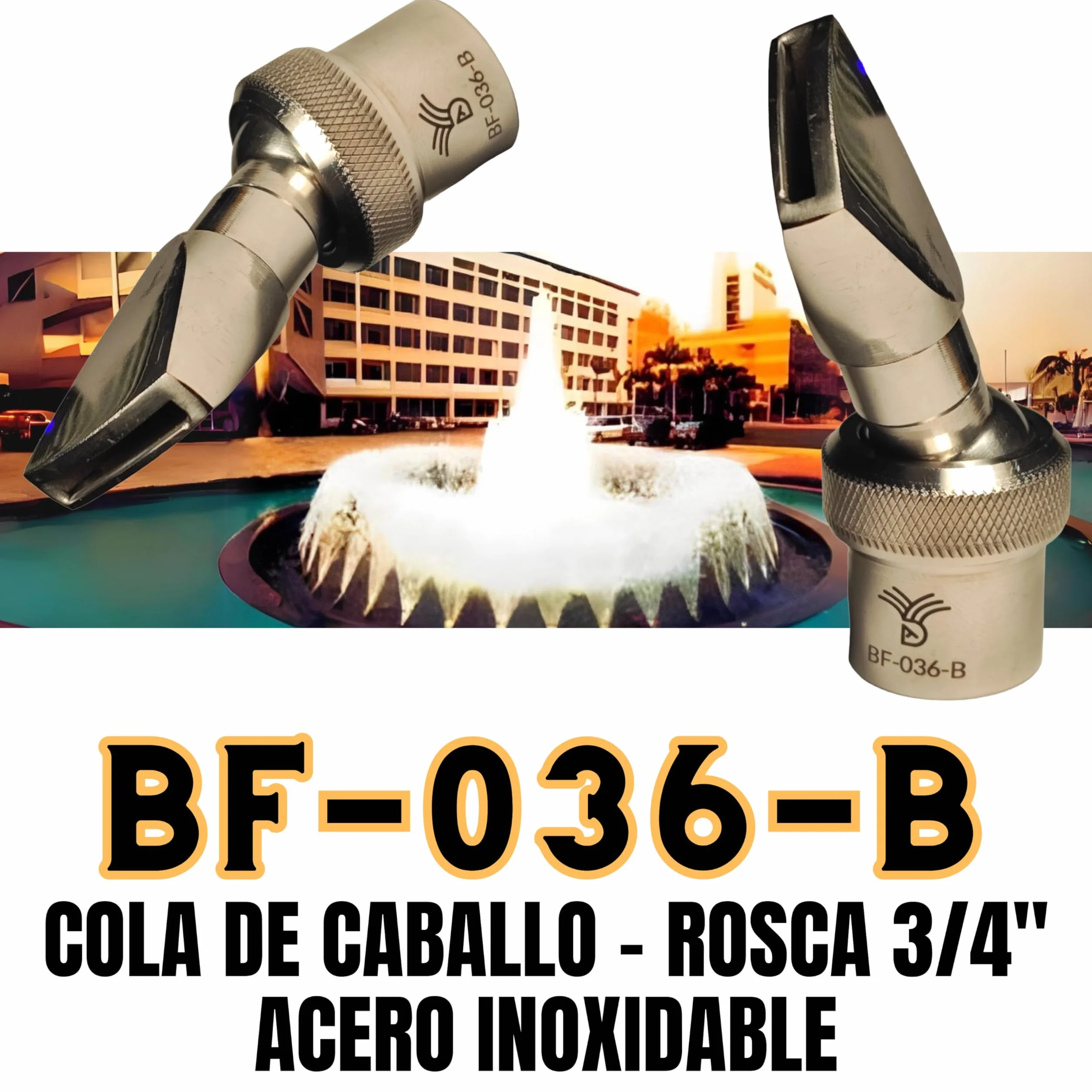 Toberas para Fuentes de Jardín Cola de Caballo 3/4" Rótula Acero Inoxidable Boquilla Cortina Agua