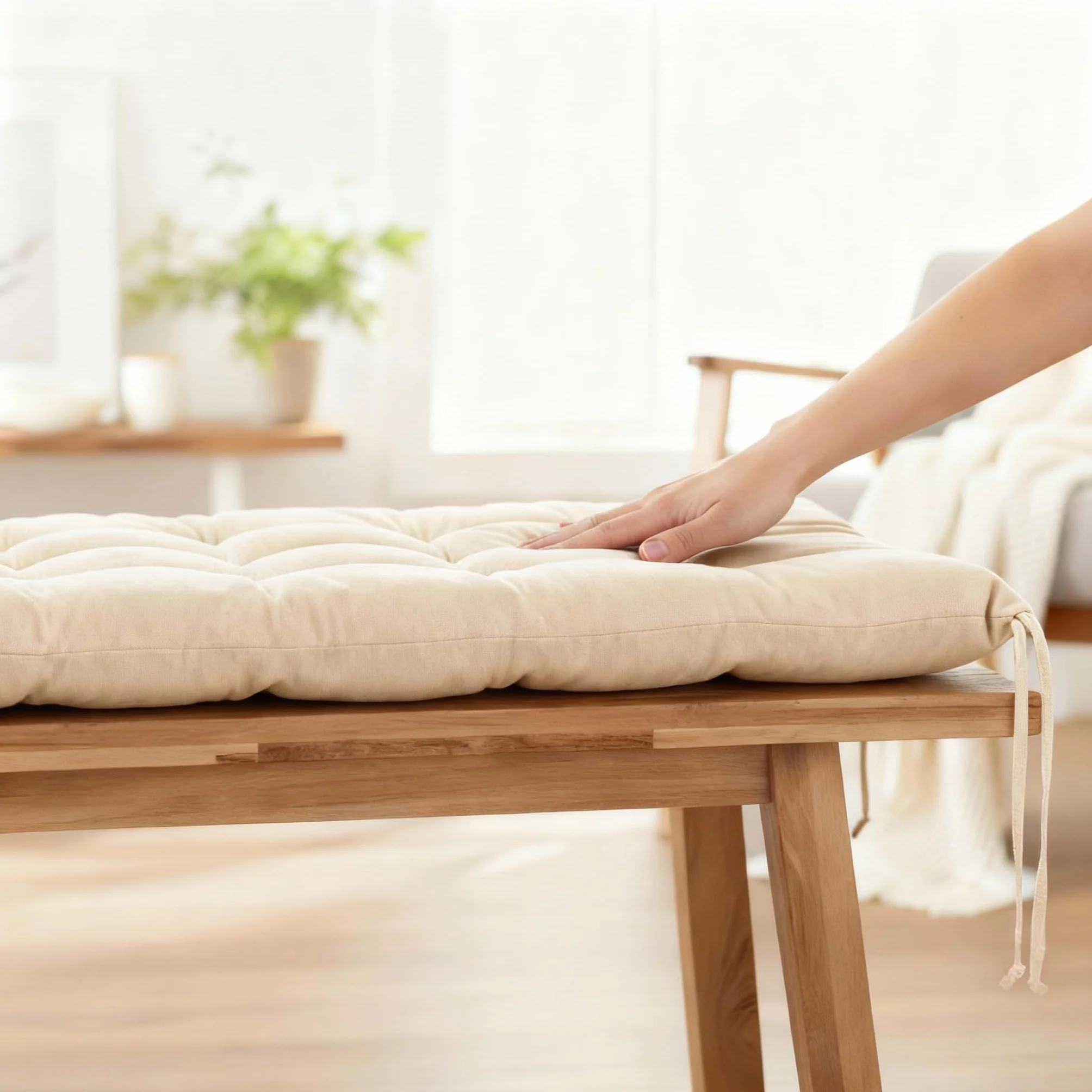 Brandsseller Cojín de Banco 120x40x4 cm – para Banco de jardín y Banco de Comedor – Impermeable, fácil de Limpiar y Acolchado Suave – Uso Interior y Exterior – Blanco