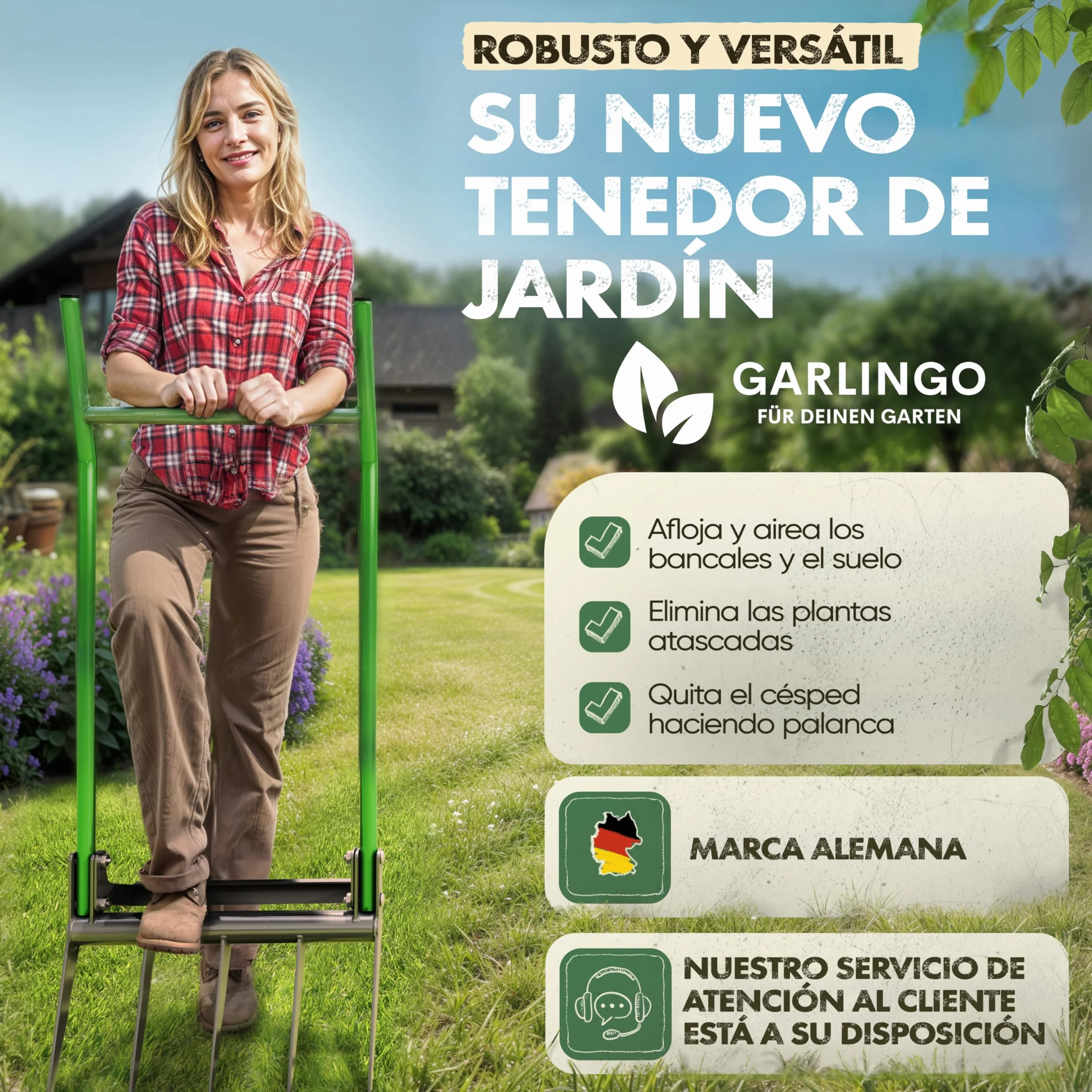 GARLINGO Horquilla de excavación 50 cm con estribo tenedor de jardín